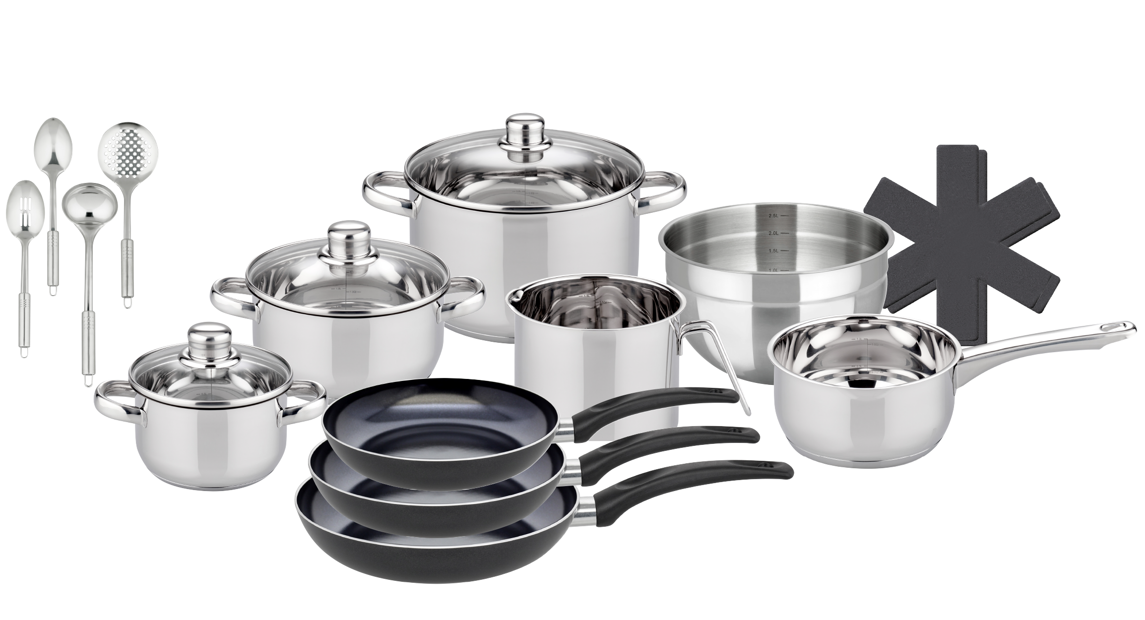 Elo Basic Topf-Set »Galactica« Edelstahl 201 Set, 5 Töpfe,3 Deckel, 3 Pfann günstig online kaufen