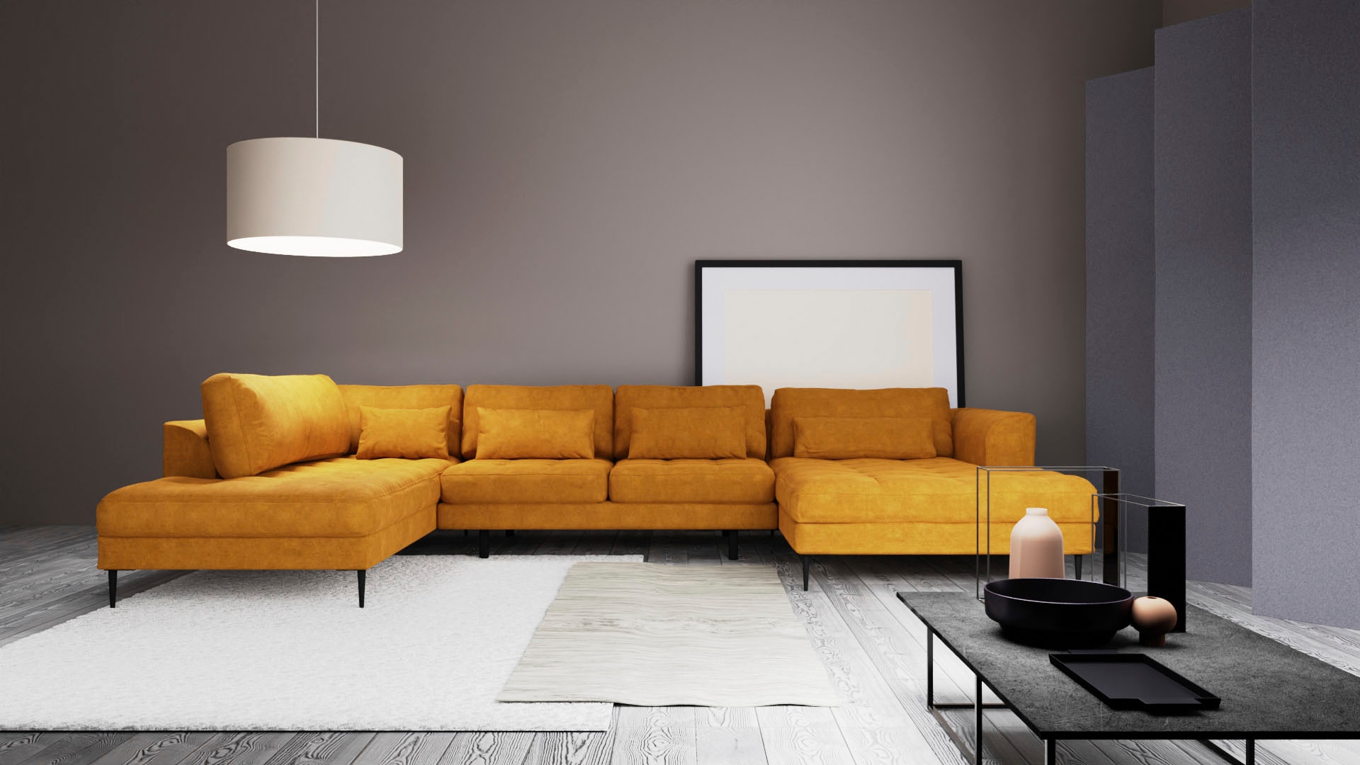 TRENDMANUFAKTUR Wohnlandschaft »Luzi, gemütliches Sofa, extra viel Platz, viele Kissen, OTTOs Choice«, Designsofa mit tollem Sitzkomfort, Metallfüße schwarz, Breite 361 cm