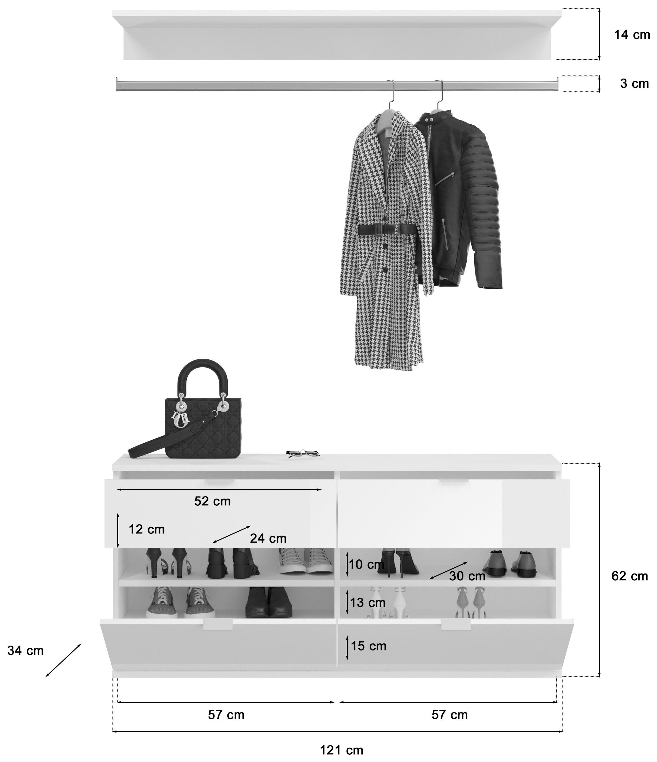 INOSIGN Garderoben-Set »Trondheim, Breite 243 cm, 5-teilig, bestehend aus:« Set, 4 Stk. tlg.