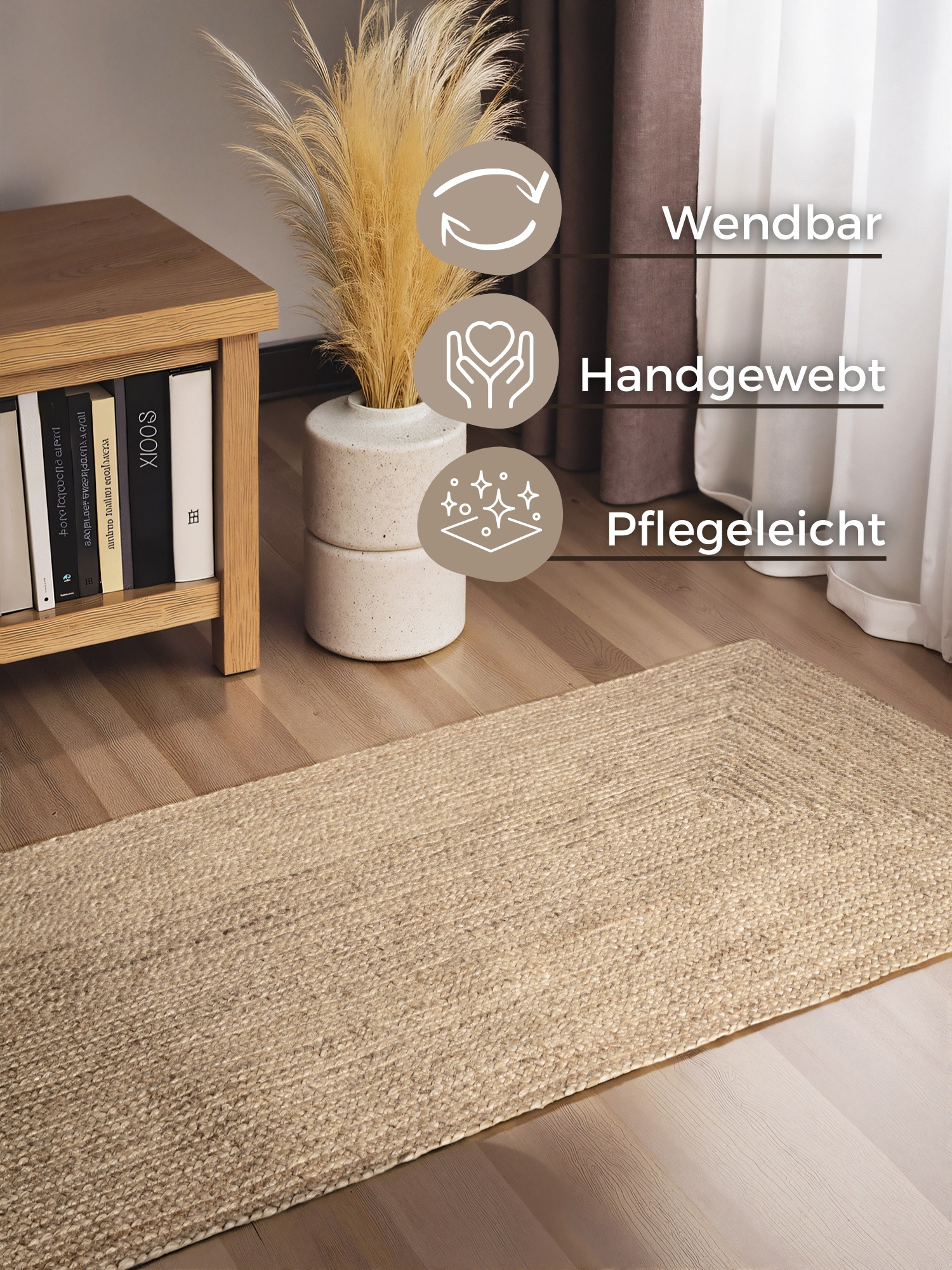 HANSE Home Teppich »Sharmila Juteteppich«, rechteckig, 9 mm Höhe, 100% Jutefaser, Natur, Wohnzimmer, Esszimmer, Flur, Boho, Skandi