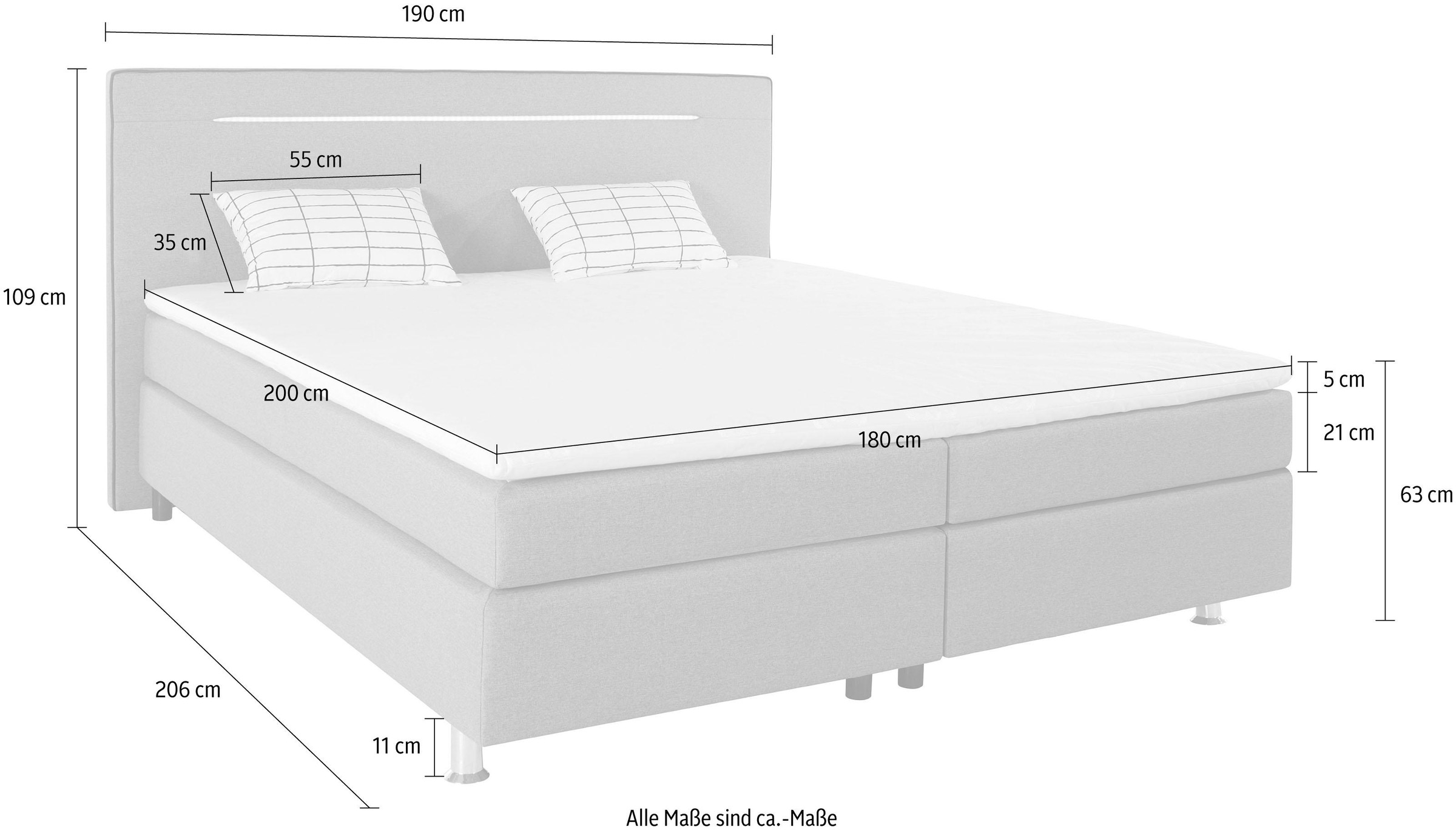 COLLECTION AB Boxspringbett, inkl. LED-Beleuchtung, Topper und Kissen