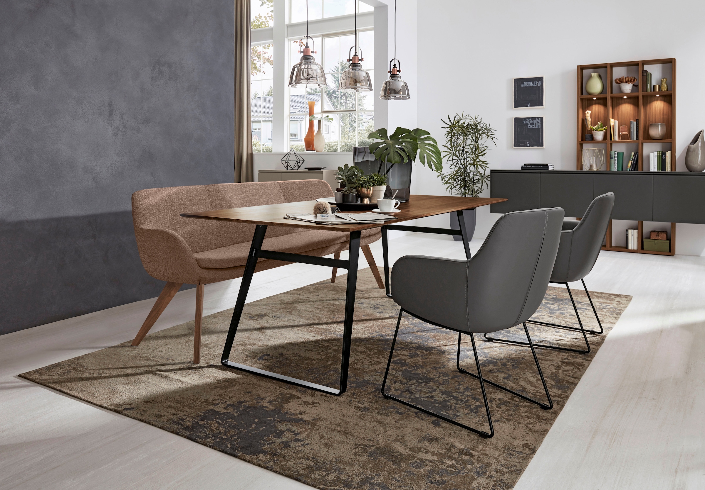 Musterring Essbank »Tavia«, Stativgestell Wildnussbaum massiv geölt, Breite 180, 200 oder 220 cm