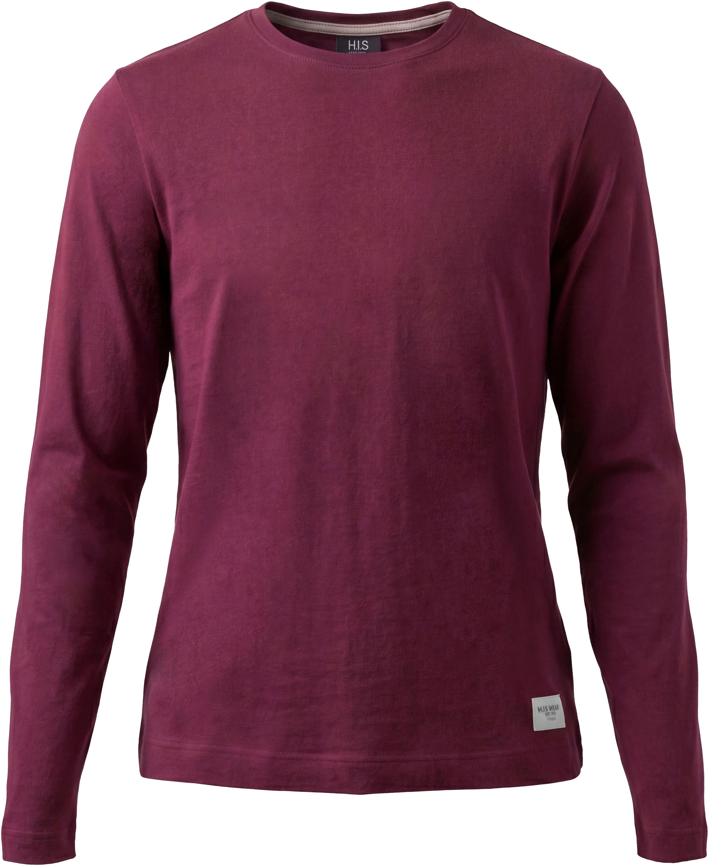 H.I.S Langarmshirt »3er Pack Shirts in modischen Farben« Packung, 3,  hüftlang, mit Rundhalsausschnitt, Basic-Passform