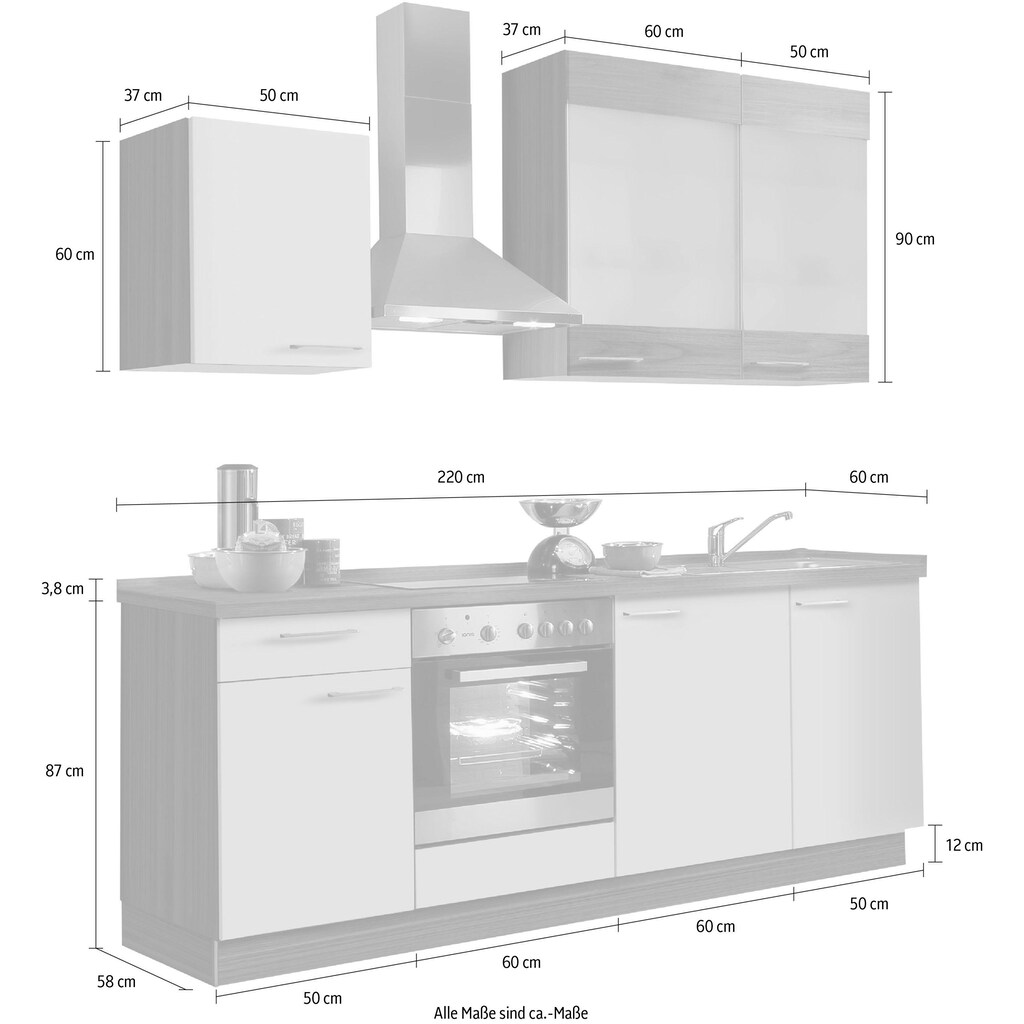 Kochstation Küchenzeile »Trea«, vormontiert, mit Vollauszug und Soft-Close-Funktion, Breite 220 cm
