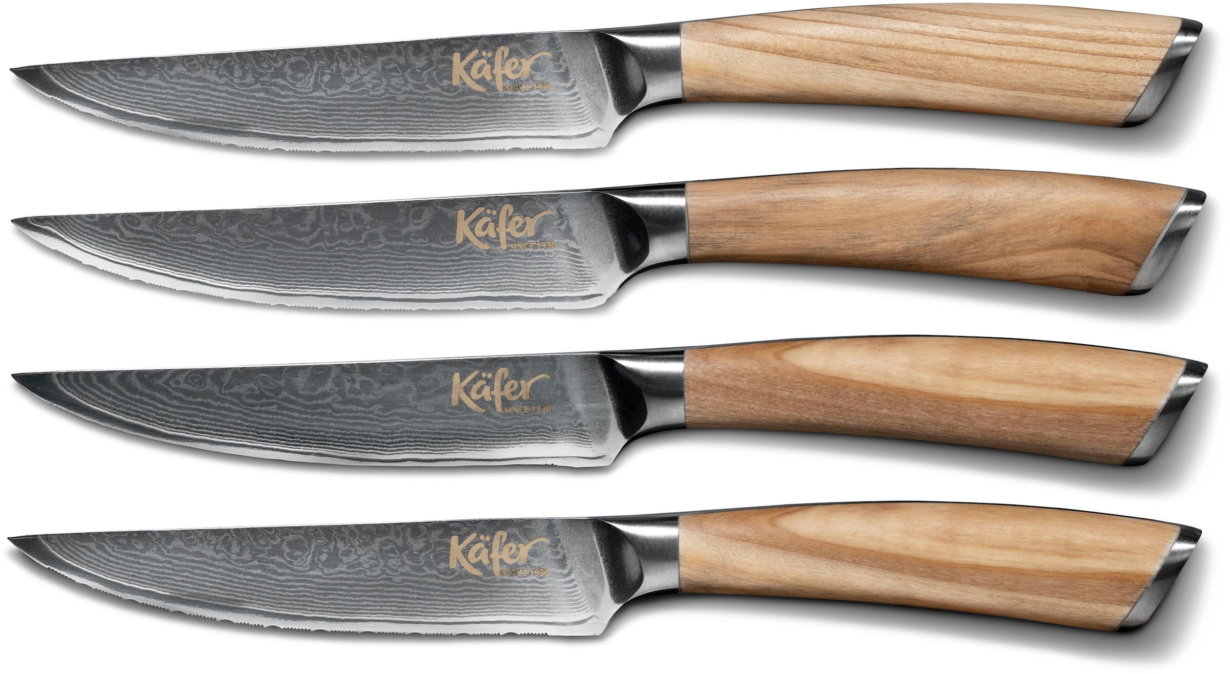 Käfer Steakbesteck, (Set, 4 tlg.), Olivenholz Griffe, Klingen aus 67-lagige günstig online kaufen