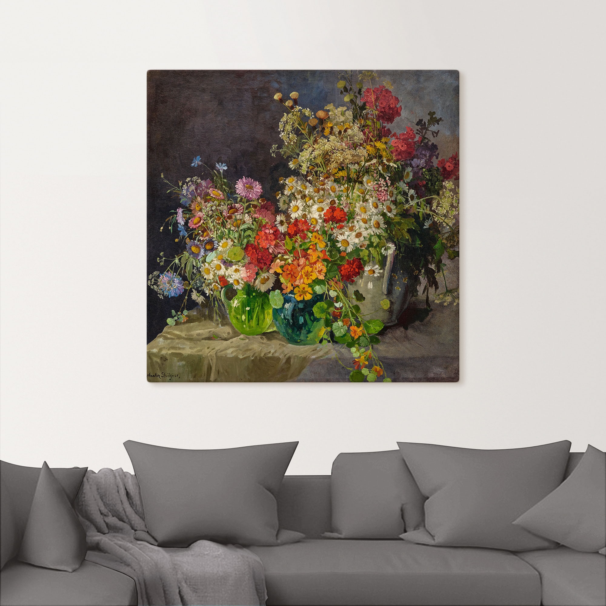 Artland Leinwandbild »Stillleben mit Wiesenblumen in Krügen.«, Arrangements günstig online kaufen