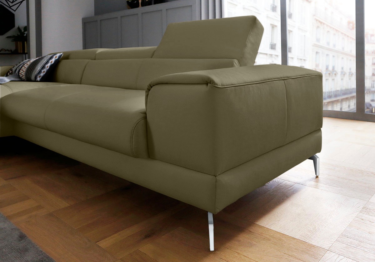 W.SCHILLIG Ecksofa »piedroo, Designsofa mit tollem Sitzkomfort, bequem und elegant, L-Form«, Kopfteilverstellung, wahlweise mit Sitztiefenverstellung, Breite 303cm