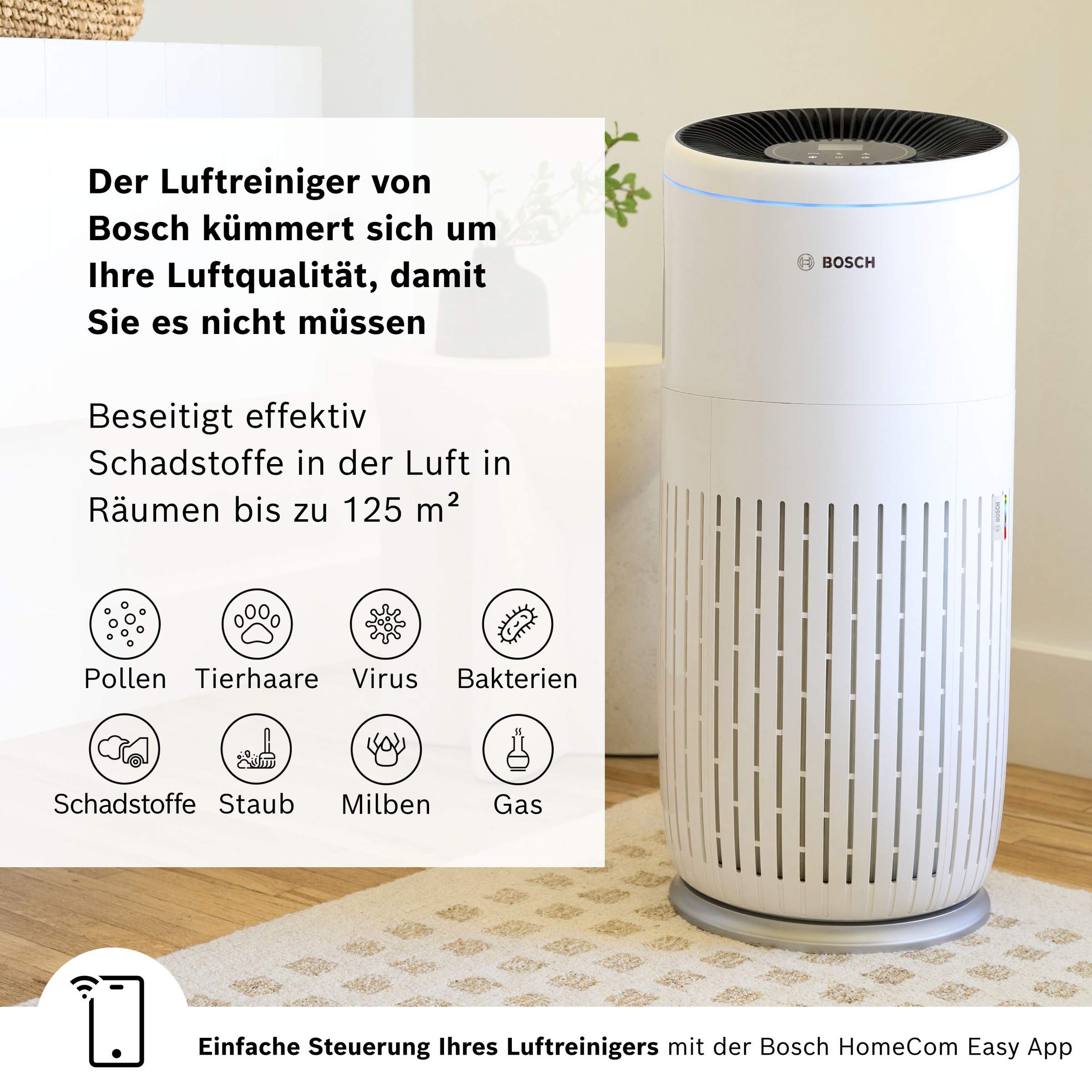 BOSCH Luftreiniger »Air 6000i, leistungsstark und mit App-Steuerung« für 125 qm Räume mit 4-in-1 Luftfilter und Temperatur- und Luftfeuchtigkeits-Sensor