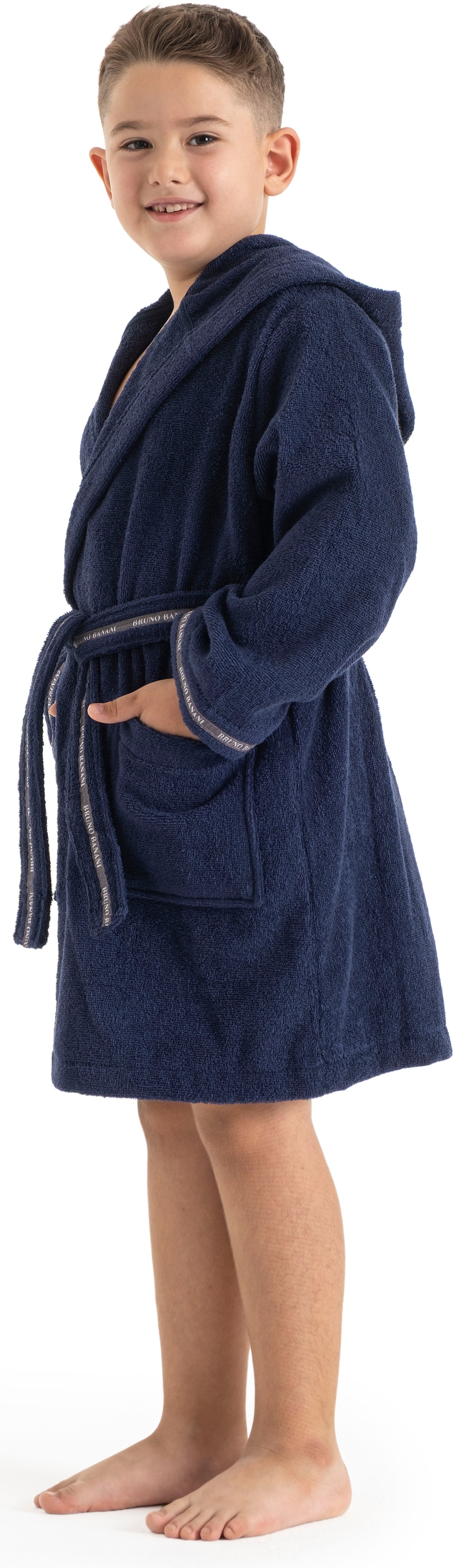 Bruno Banani Kinderbademantel »Danny, Ideal für Zuhause, Schwimmbad oder im Urlaub«, (1 St.), mit Logostreifen, aus 100% Baumwolle