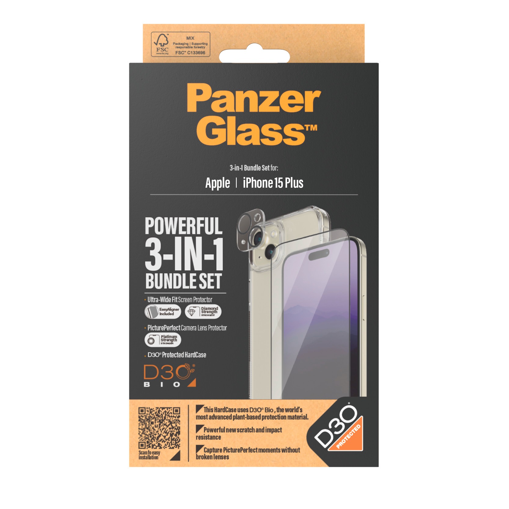 PanzerGlass Displayschutzglas »3-in-1-Pack Screen, Camera Protector und Cover«, für iPhone 15 Plus