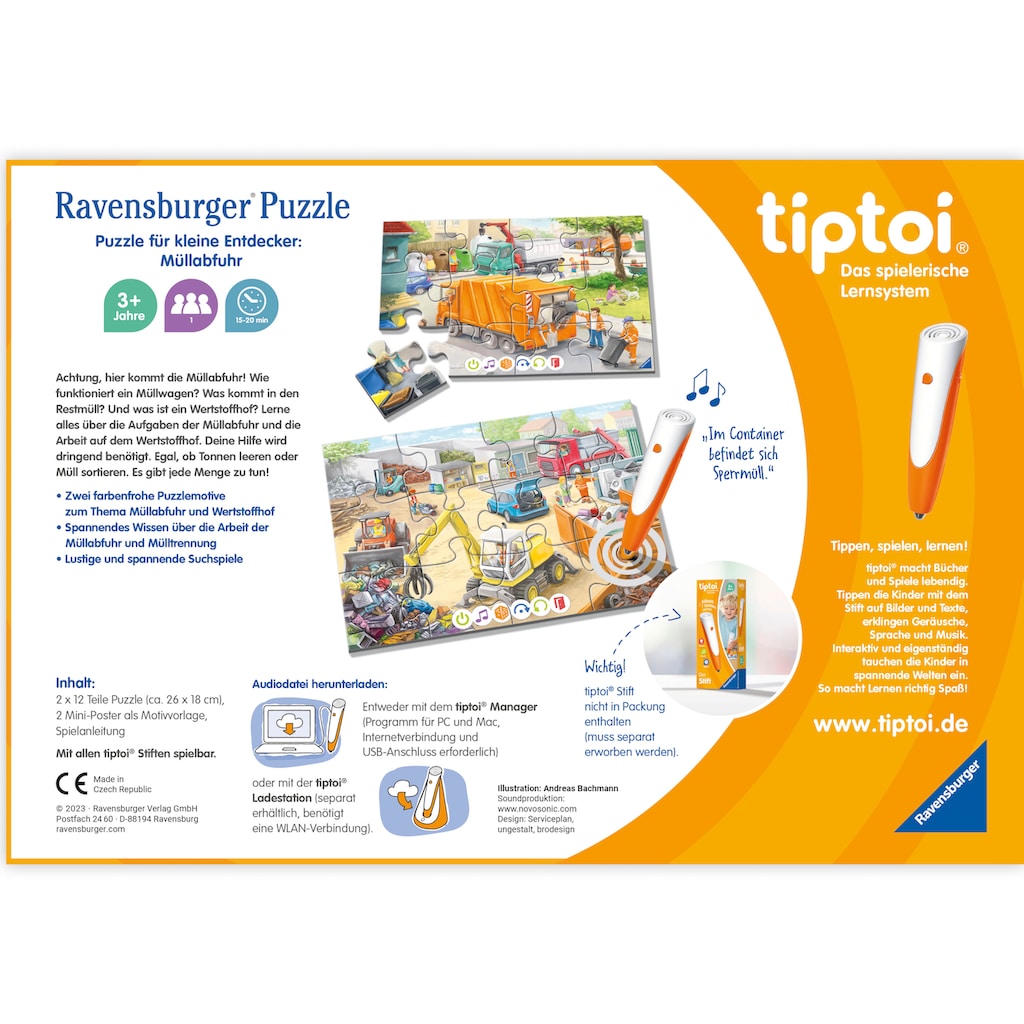 Ravensburger Puzzle »tiptoi® Puzzle für kleine Entdecker: Müllabfuhr«