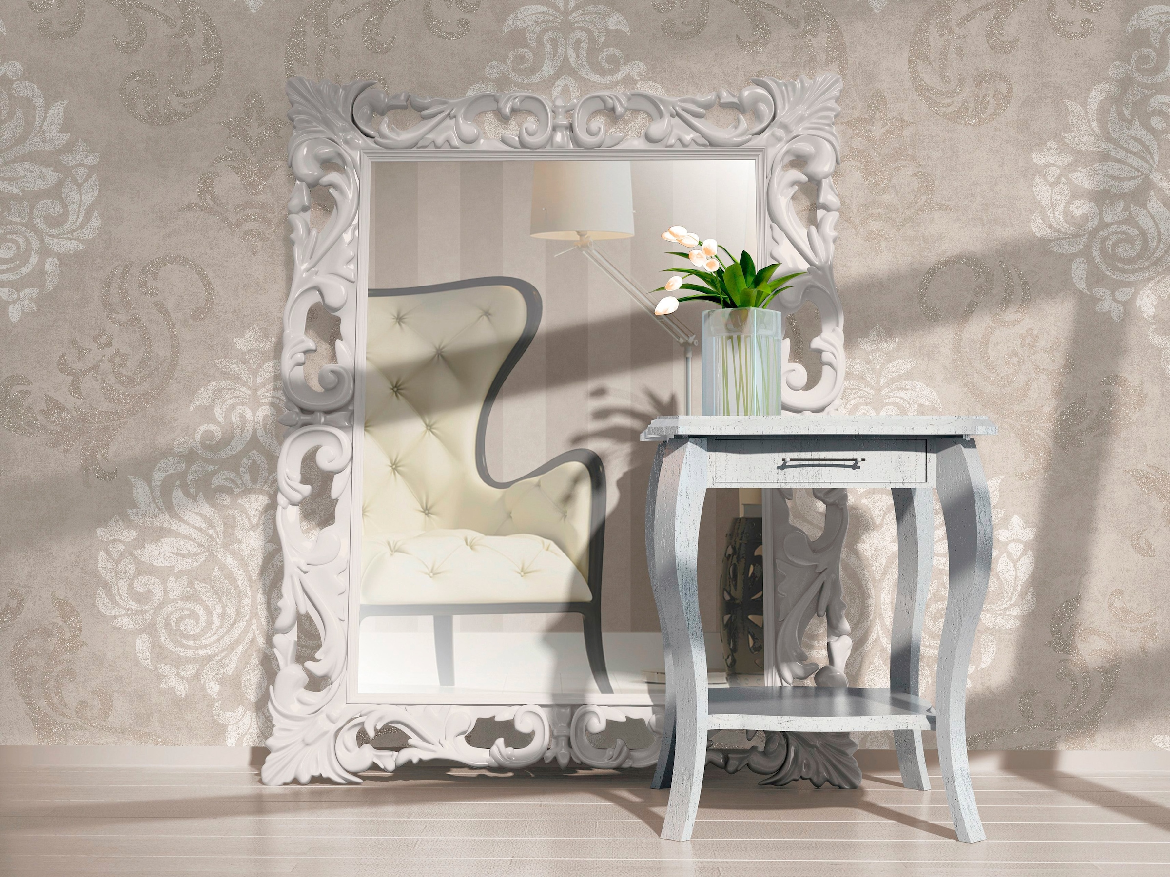 Livingwalls Tapete Barockmuster Schwarz Silber und Grau 53 cm x 10,05 m AS- günstig online kaufen