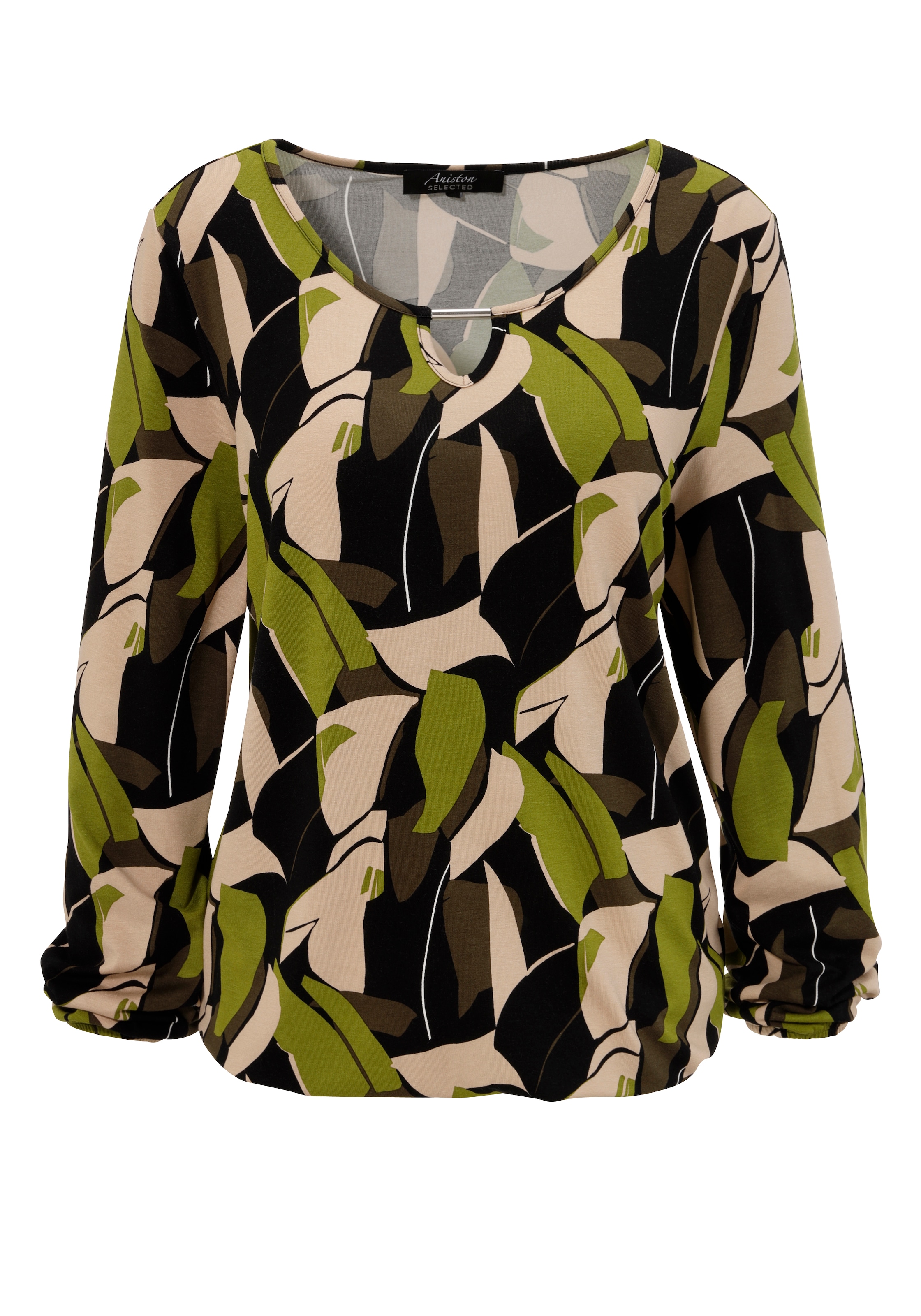 Aniston SELECTED Langarmshirt, mit Cut-out und phantasievollem Druck