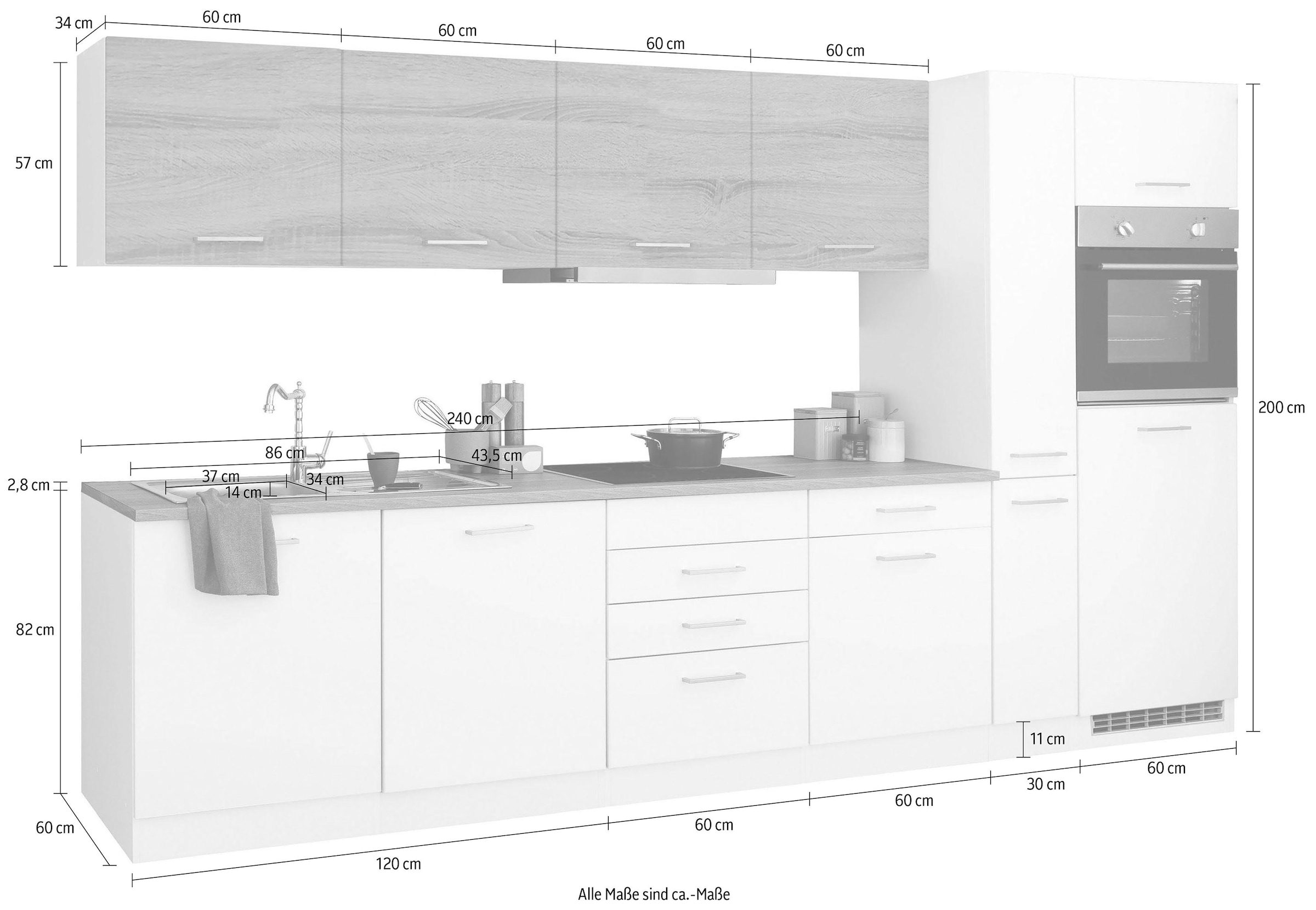 KOCHSTATION Küchenzeile »KS-Visby«, mit E-Geräten, Breite 330 cm inkl. Kühlschrank