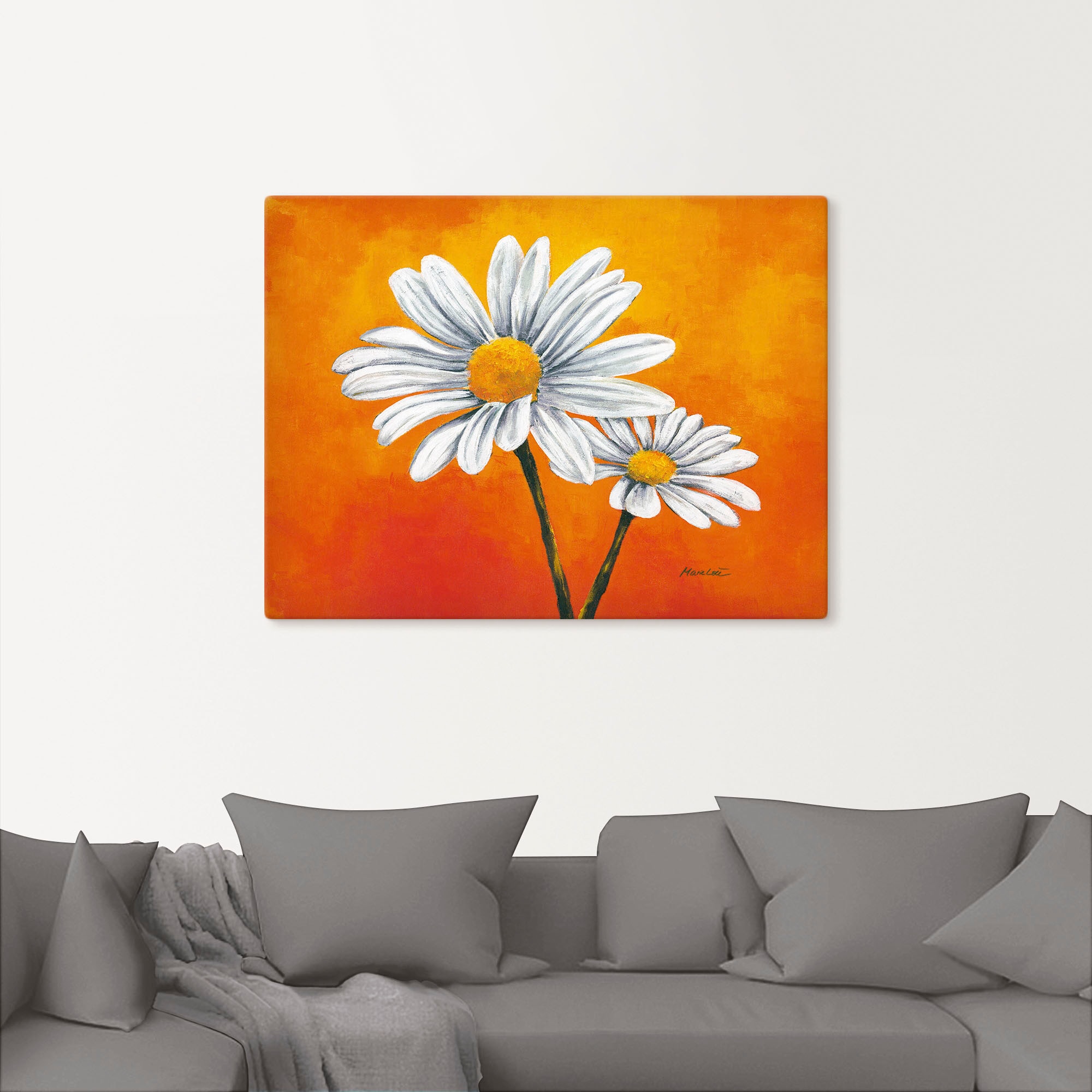 Artland Wandbild "Margeriten auf Orange", Blumen, (1 St.), als Alubild, Lei günstig online kaufen