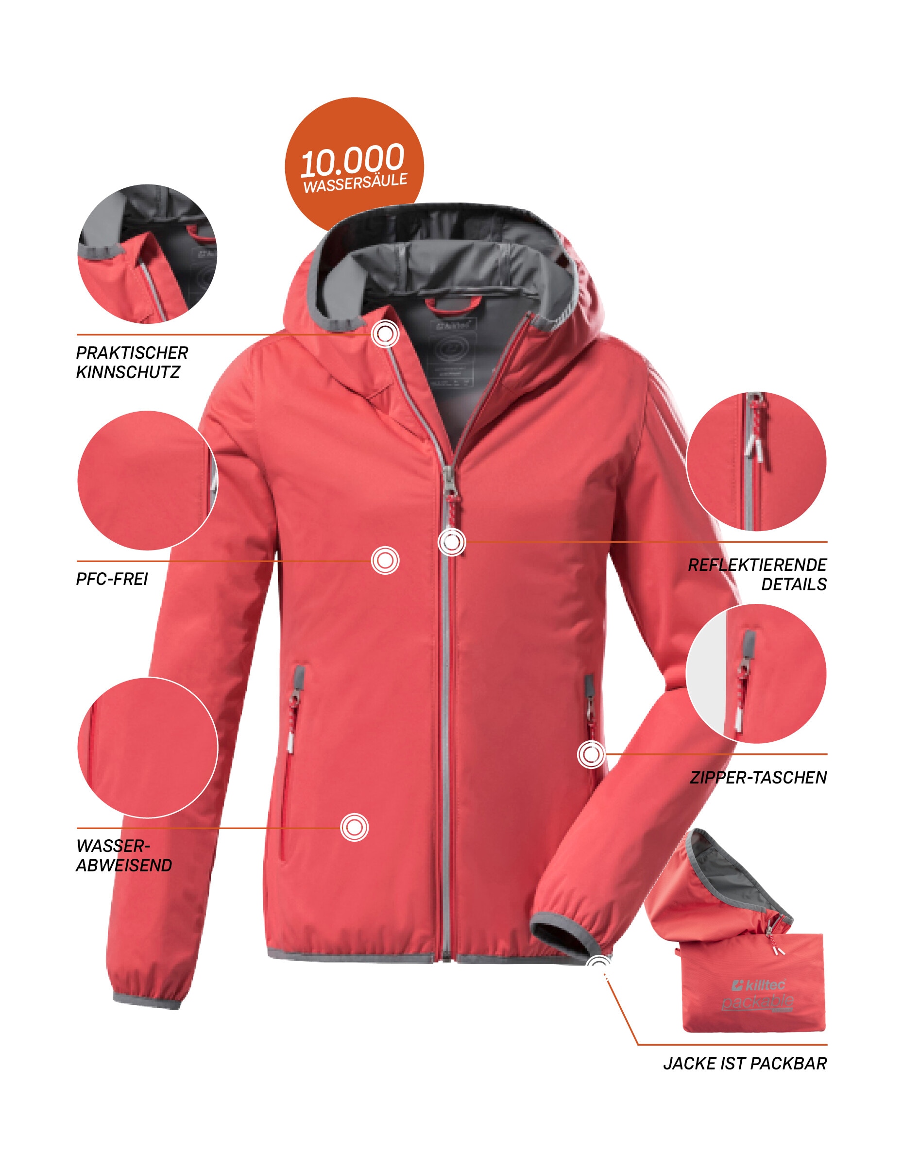 Killtec Funktionsjacke »KOS 164 GRLS JCKT«, Ultraleichte, wasserabweisende Mädchenjacke, packbar, reflektierend