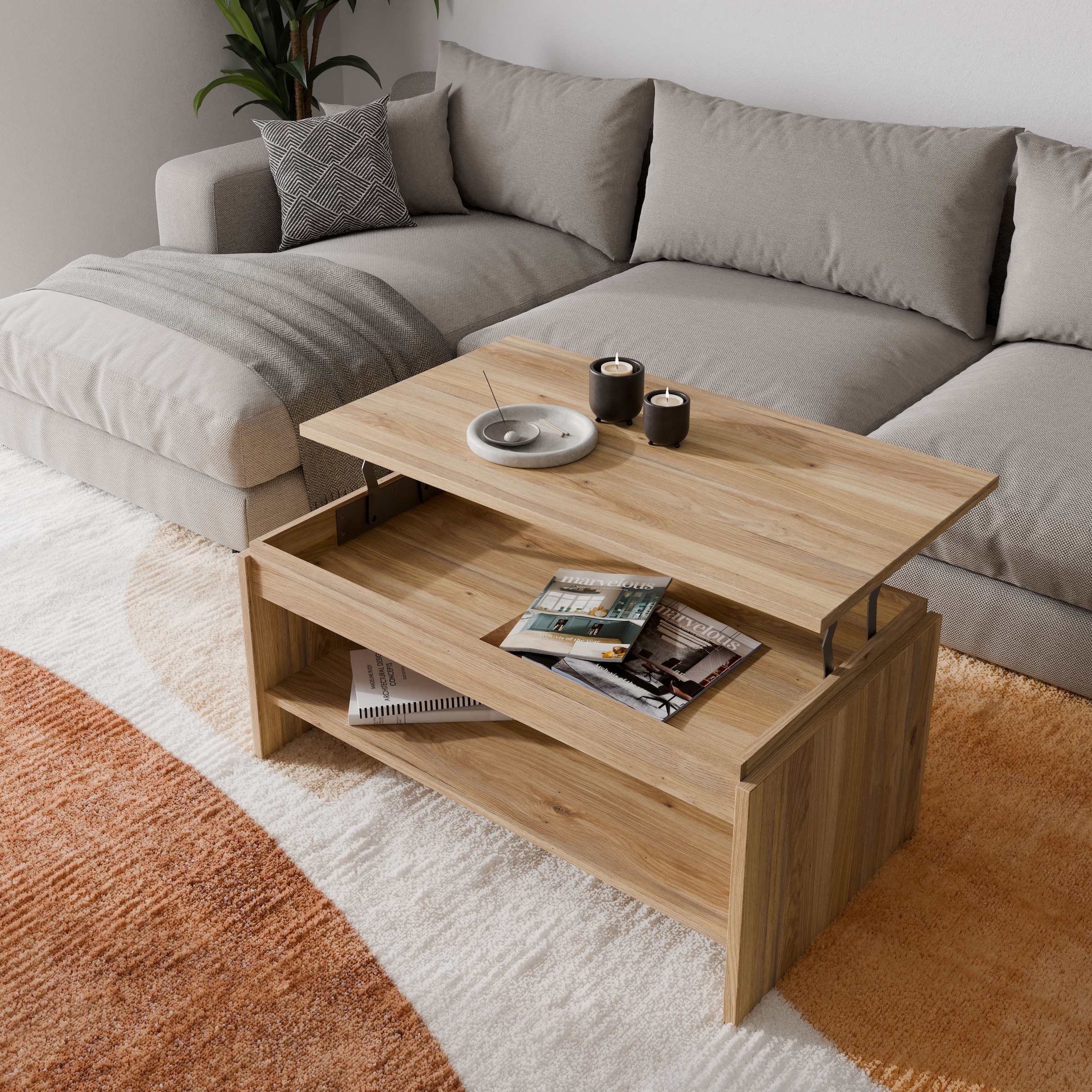 FORTE Couchtisch »Couchtisch, Ablage, Stauraum, als Esstisch nutzbar« höhenverstellbar, B/H/T 100/45,7/56 cm