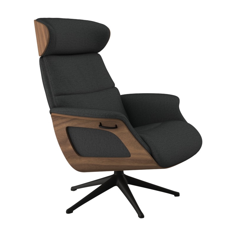FLEXLUX Relaxsessel »Clement Relaxstuhl, Polstersessel, Liegesessel, TV-Sessel,«, Rücken- & Kopfteilverstellung, Drehbar, Armlehne Walnuss, Fuß Schwarz