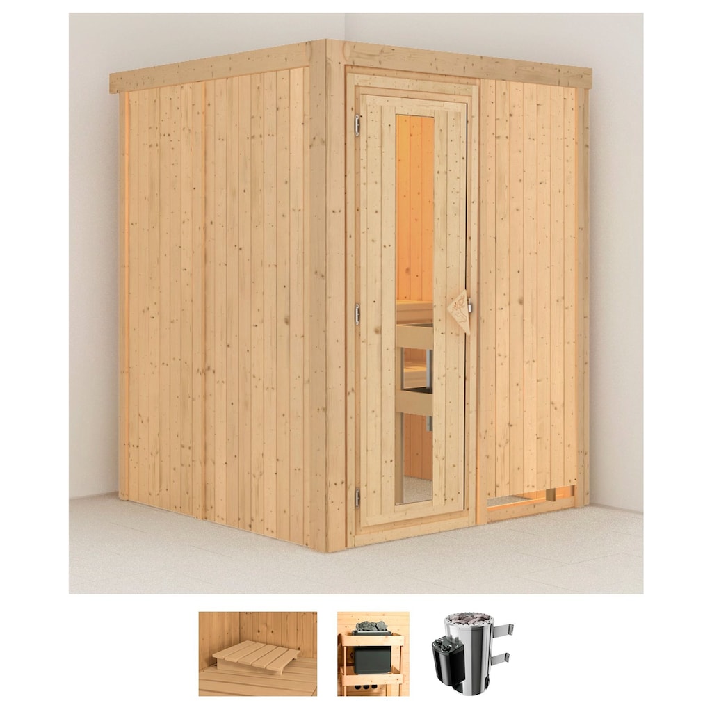 Karibu Sauna »Milaja«, (Set), 3,6-kW-Plug & Play Ofen mit integrierter Steuerung
