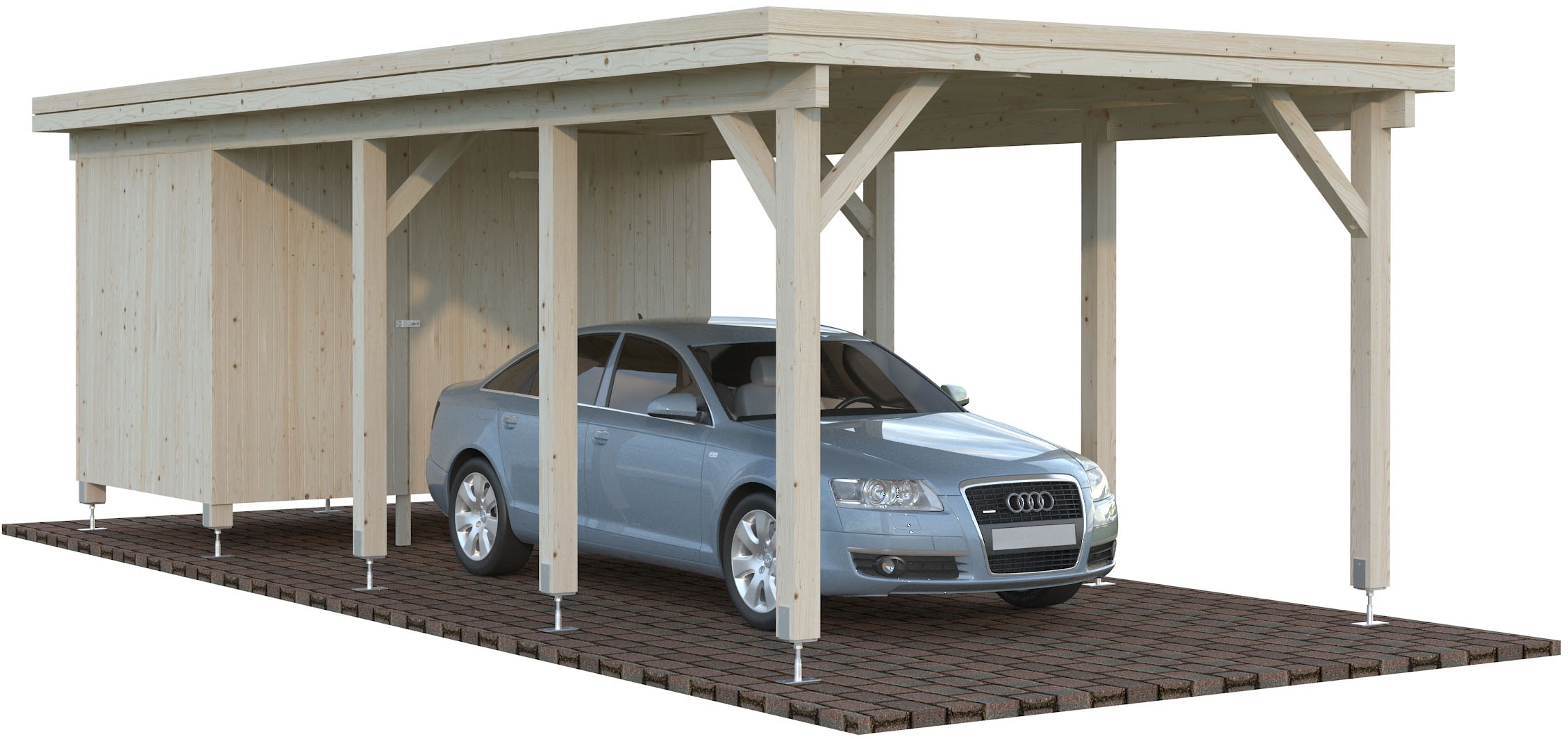 Palmako Einzelcarport »Karl mit Geräteraum« Massivholz 291 cm natur