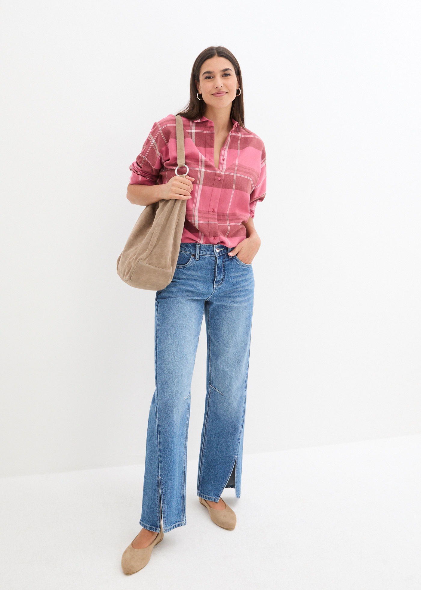 bonprix Flanellhemd Oversize-Passform, aus Baumwolle, kariertes Design, Haifischkragen