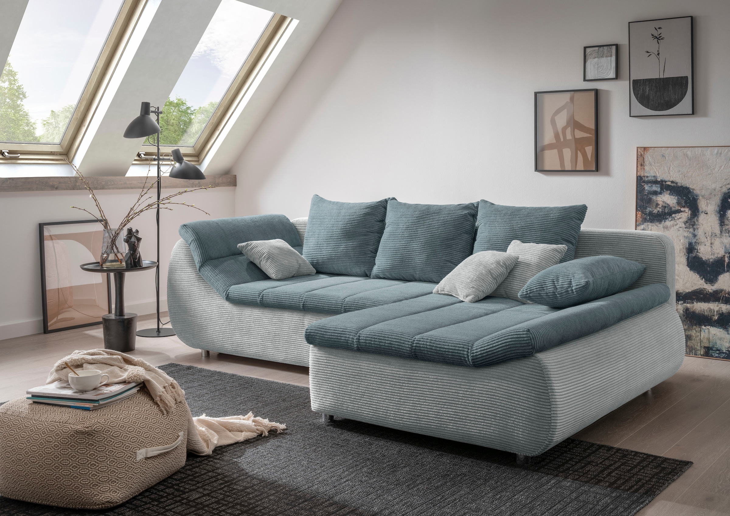INOSIGN Ecksofa »Imola elegant und bequem, aktuelle Steppung im Sitz, L-Form«, wahlweise mit Bettfunktion