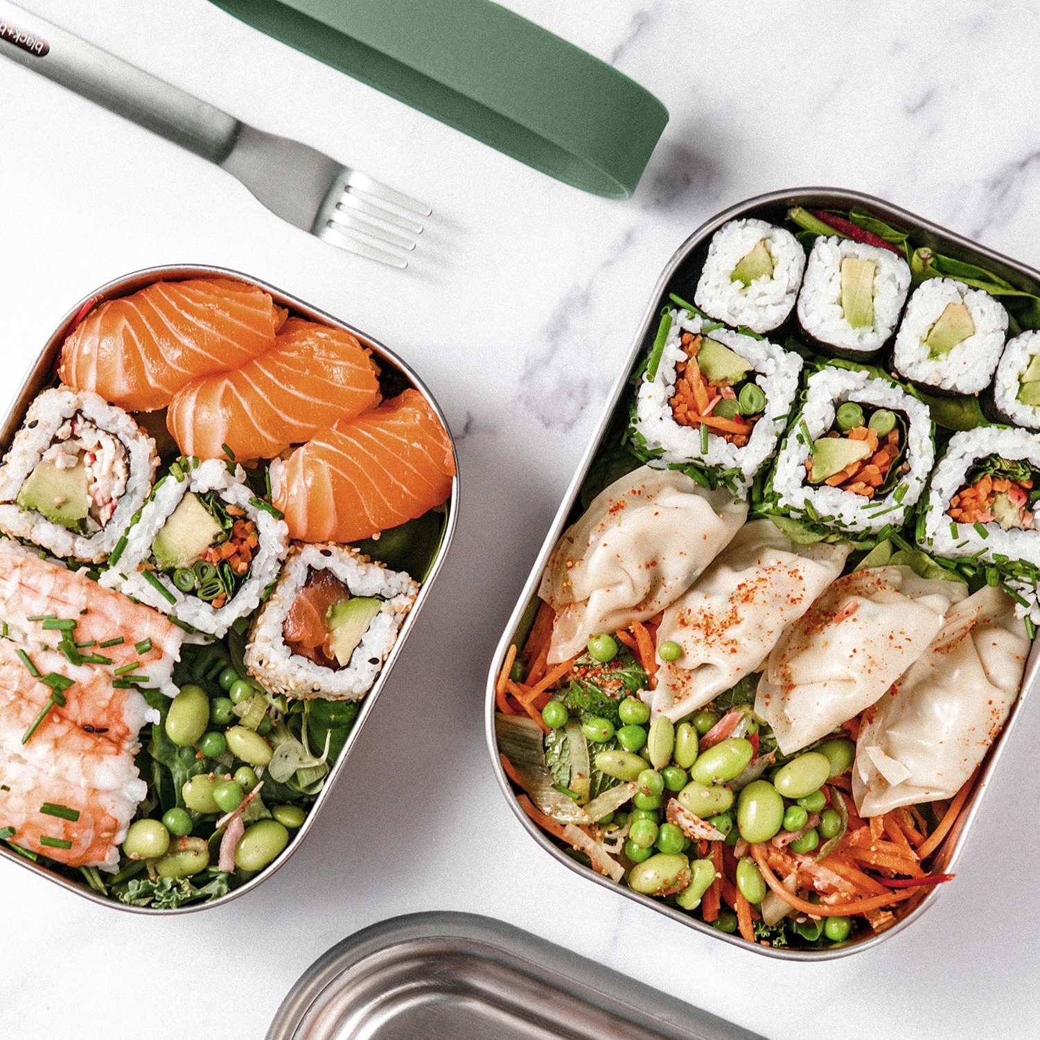 black+blum Lunchbox, (1 tlg.), (3-in1), auslaufsicher, mit Silikon-Ventil, Gabel und Gurt, 600 ml