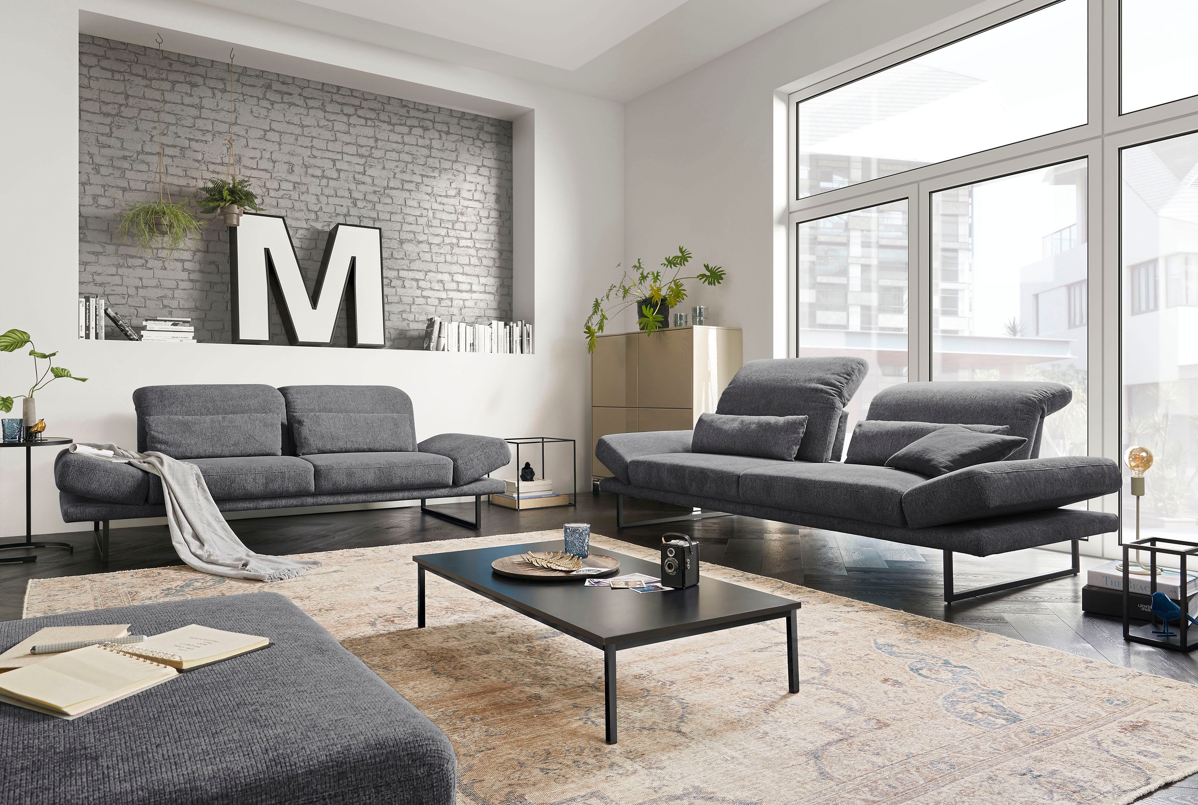 3C Candy 3-Sitzer »Mallow Designsofa mit Komfortfunktionen, modern und bequem,«, Verstellbare Armlehne und Kopfteil, manuelle Sitztiefenverstellung