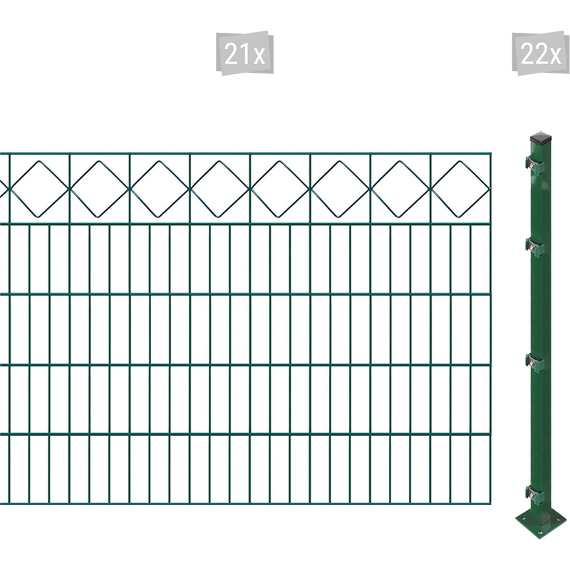 ARVOTEC Doppelstabmattenzaun »ESSENTIAL 100 zum Aufschrauben "Karo" mit Zierleiste« Zaunhöhe 100 cm, Zaunlänge 2 - 60 m dunkelgrün