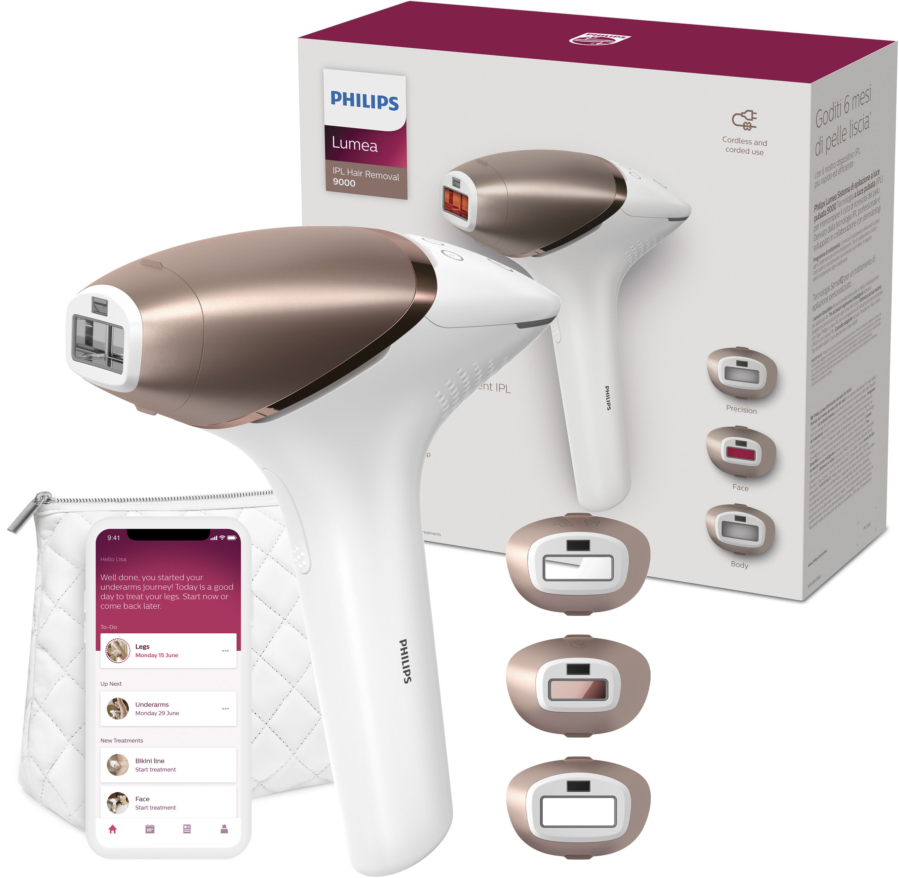 IPL-Haarentferner »Lumea S9000 BRI955/00«, 450.000 Lichtimpulse, 3 Aufsätze (Körper,...