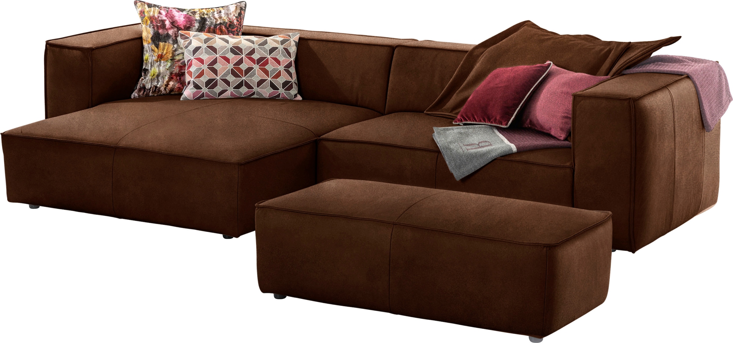 W.SCHILLIG Ecksofa »around-the-block«, (Spar-Set), inklusive Hocker, mit eleganter Biese, mit Federkern