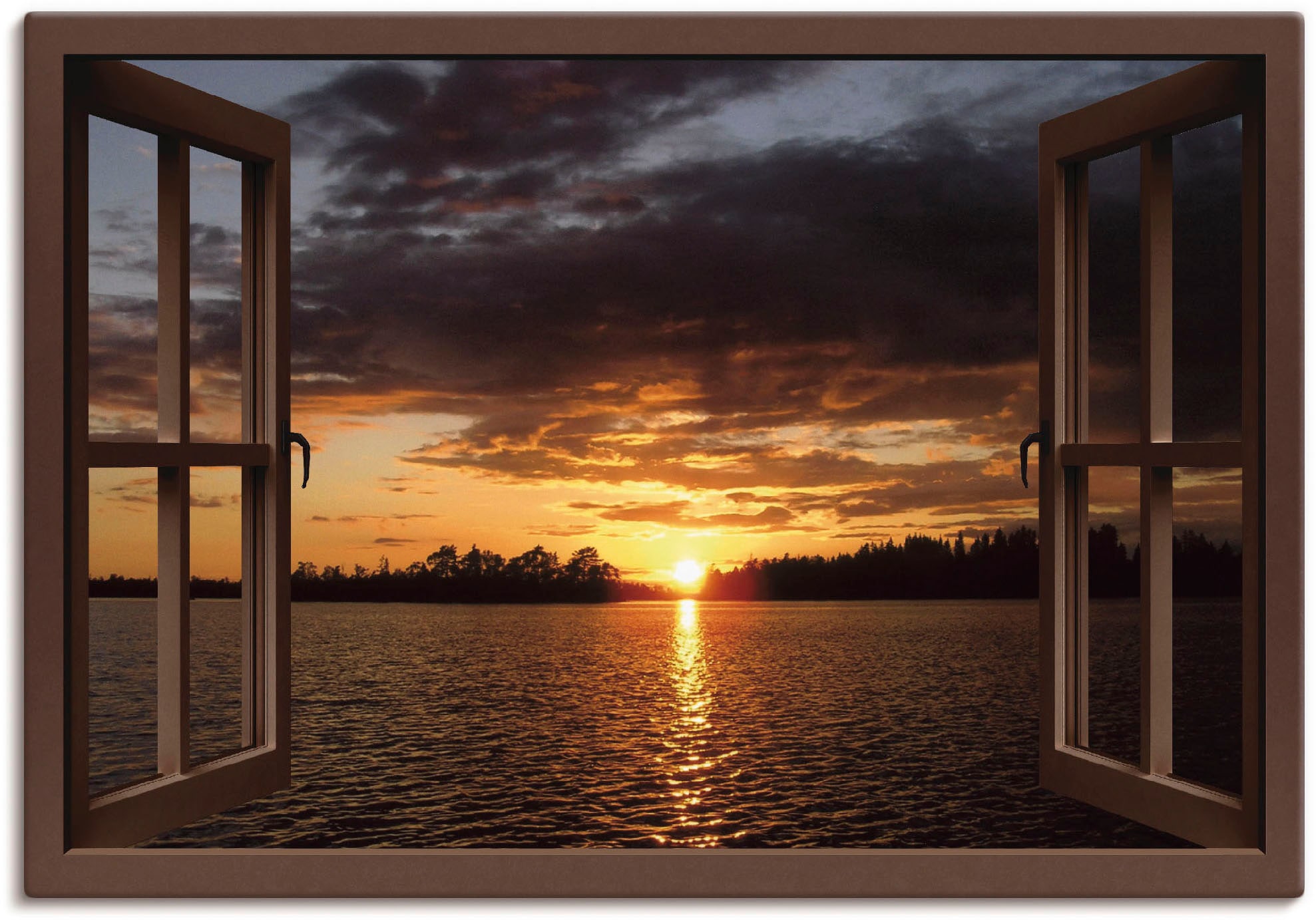 Artland Leinwandbild »Sonnenuntergang am See, braunes Fenster« Seebilder 1 günstig online kaufen