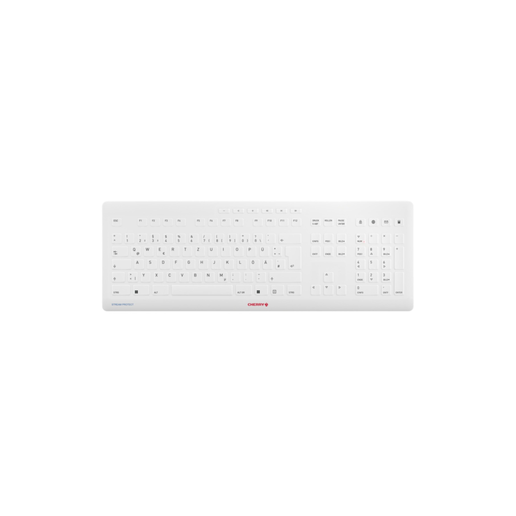 Cherry Wireless-Tastatur »Stream Protect Wireless«, (Multimedia-Tasten-Anpassbare Höhe-Antirutsch-Füße-Ziffernblock-Lautstärkeregler)