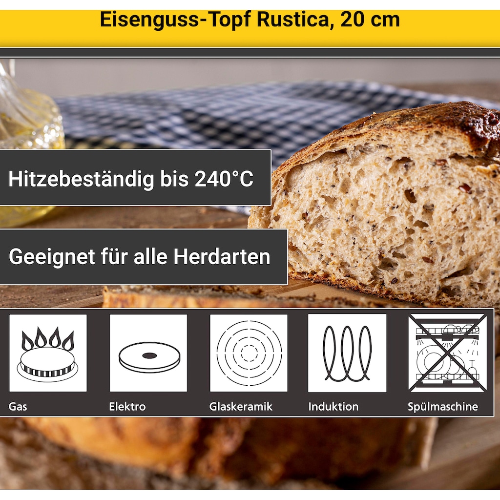 Krüger Fleischtopf »Eisenguss Fleischtopf mit Deckel RUSTICA, 20 cm«, Gusseisen, (1 tlg.), für Induktions-Kochfelder geeignet