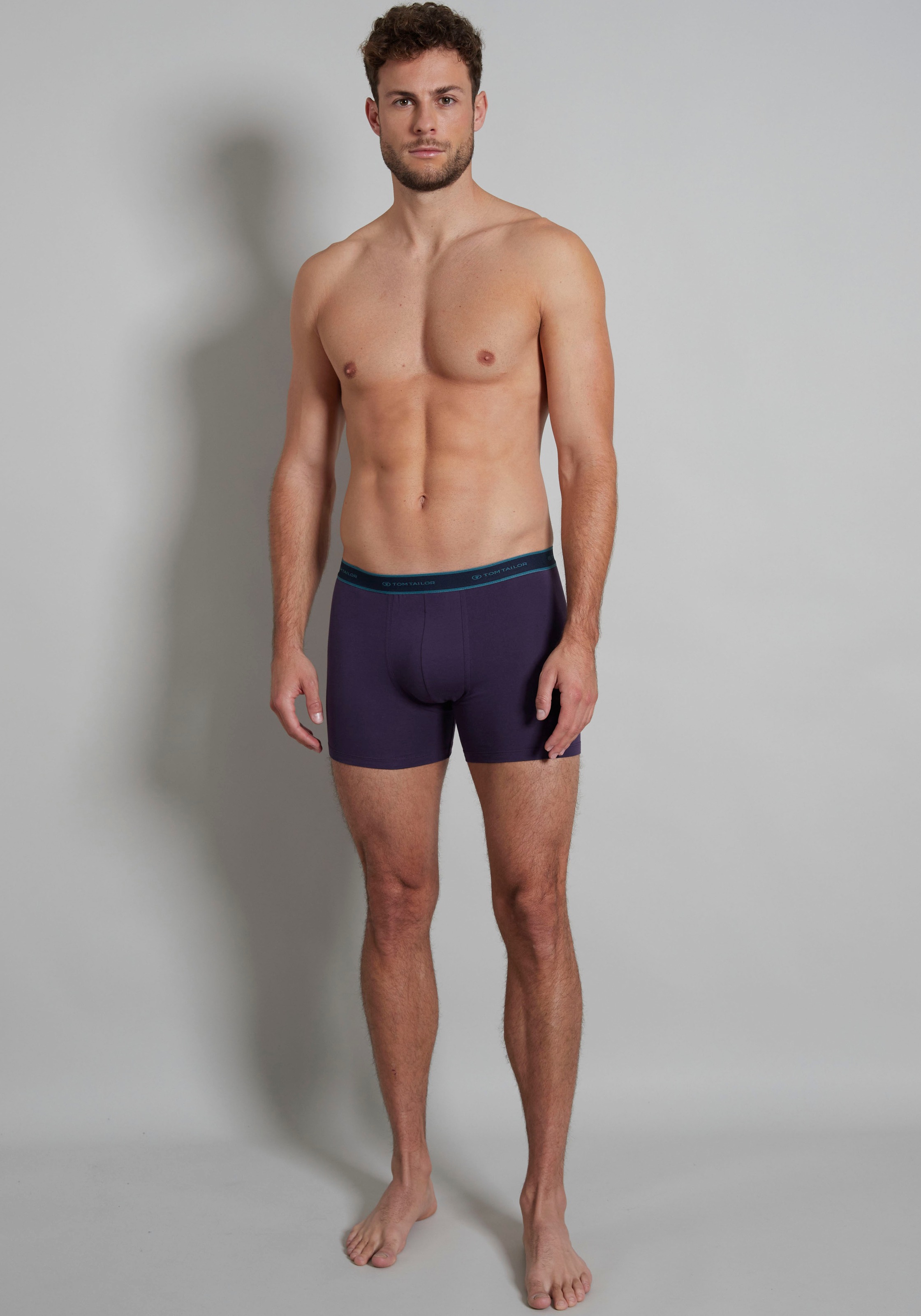 TOM TAILOR Lange Unterhose, (4 St.), mit farblich abgesetztem Logobund