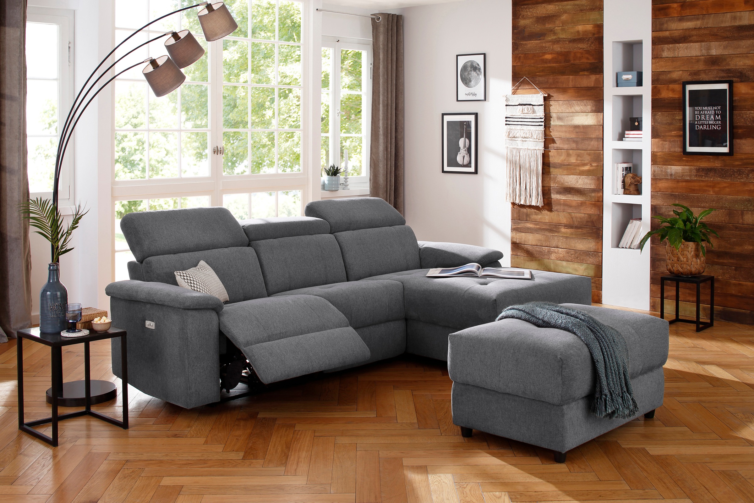 Home affaire Ecksofa »Binado, L-Form,«, mit manueller oder elektrischer Relaxfunktion mit USB-Anschluss