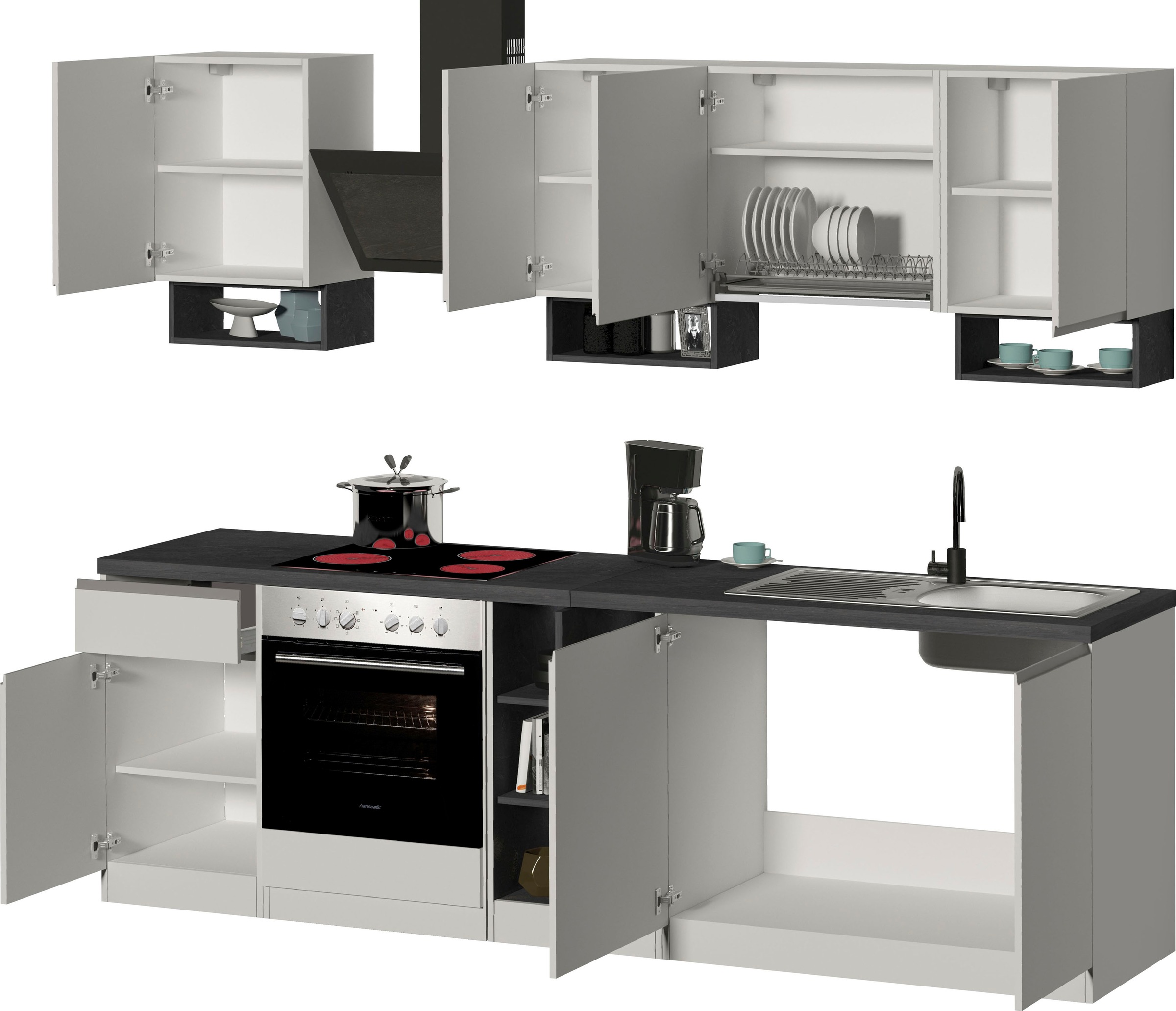 KOCHSTATION Küchenzeile »KS-Sole«, Breite 256 cm, mit Geschirr-Abtropfschrank, ohne E-Geräte