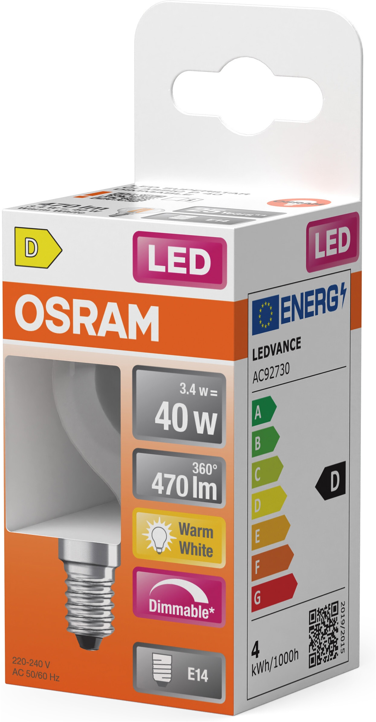 Osram LED-Leuchtmittel »LED Retrofit CLASSIC P-Form« E14 1 Stk. Warmweiß