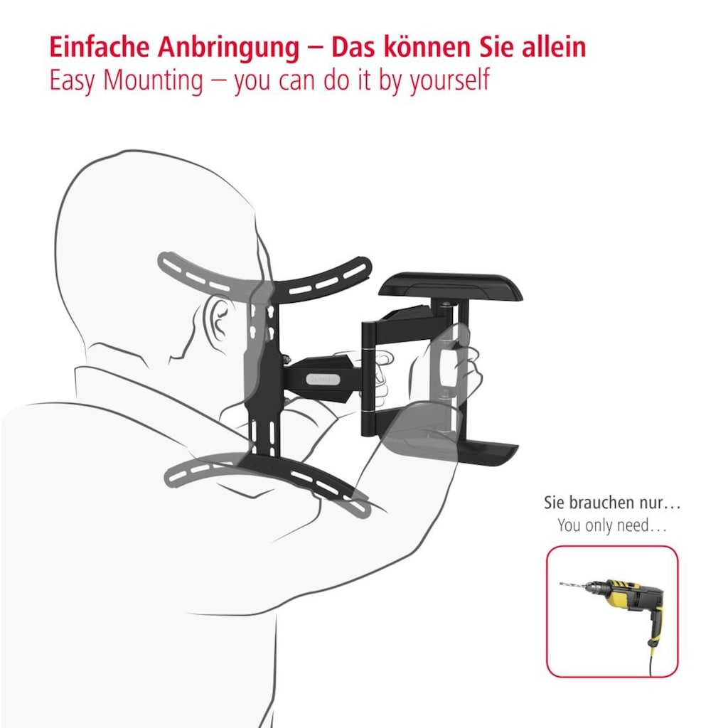 Hama TV-Wandhalterung »schwenkbar bis 165cm/ 65 Zoll, 140cm/ 55 Zoll, 50 Zoll vollbeweglich«, bis 165 cm Zoll