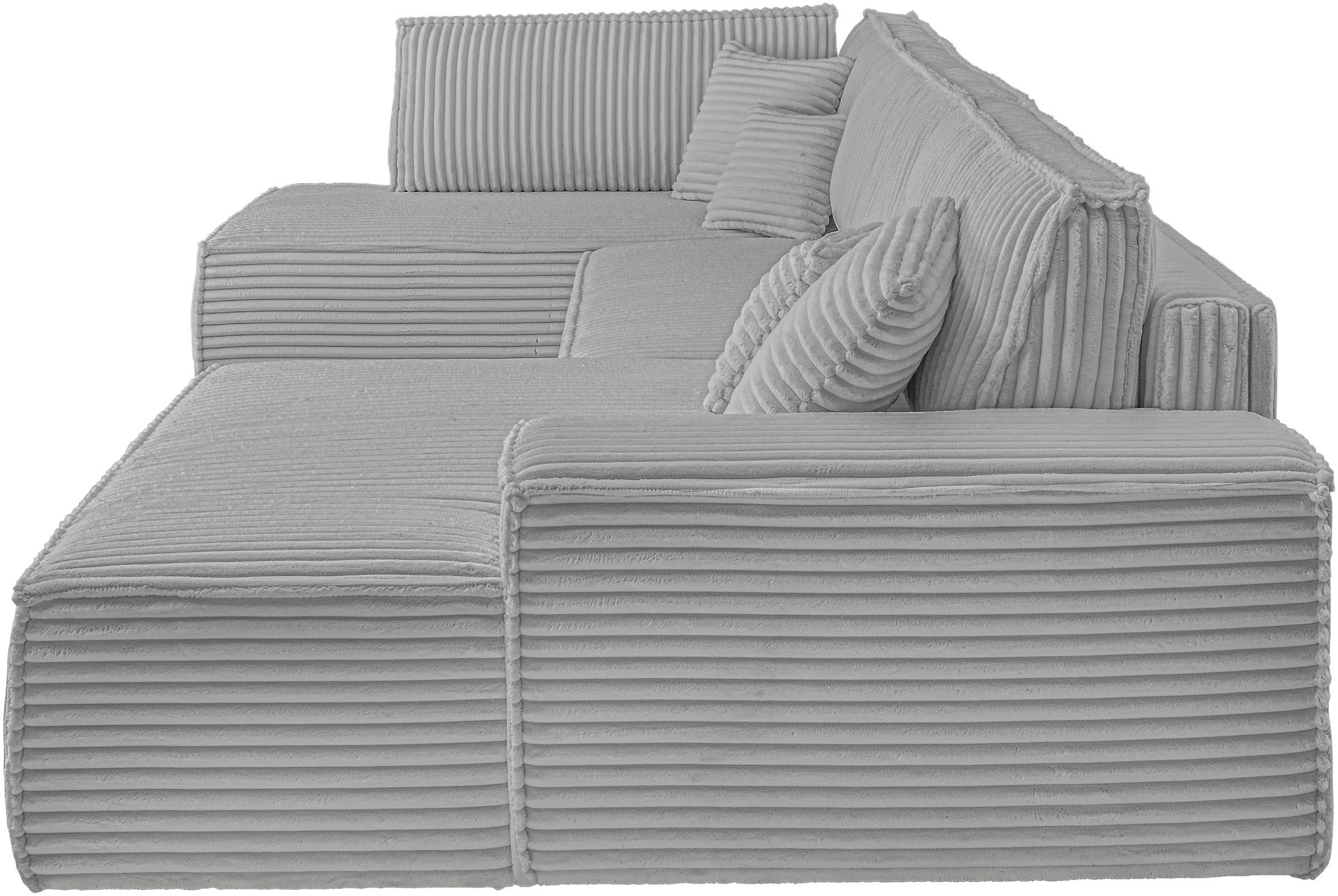 andas Wohnlandschaft »FINNLEY U-Form XXL 329 cm, Schlafsofa, Schlaffunktion m. Bettkasten«, (194/139 cm), Bouclé, Struktur und Cord