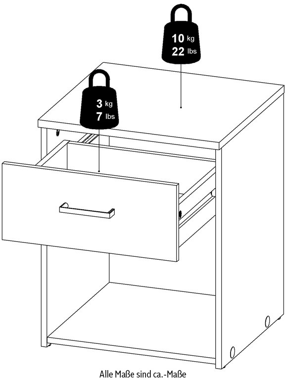 INOSIGN Nachtkommode »Spce«, Mit grauem Stangengriff, einfache Selbstmontage, für Schlafzimmer