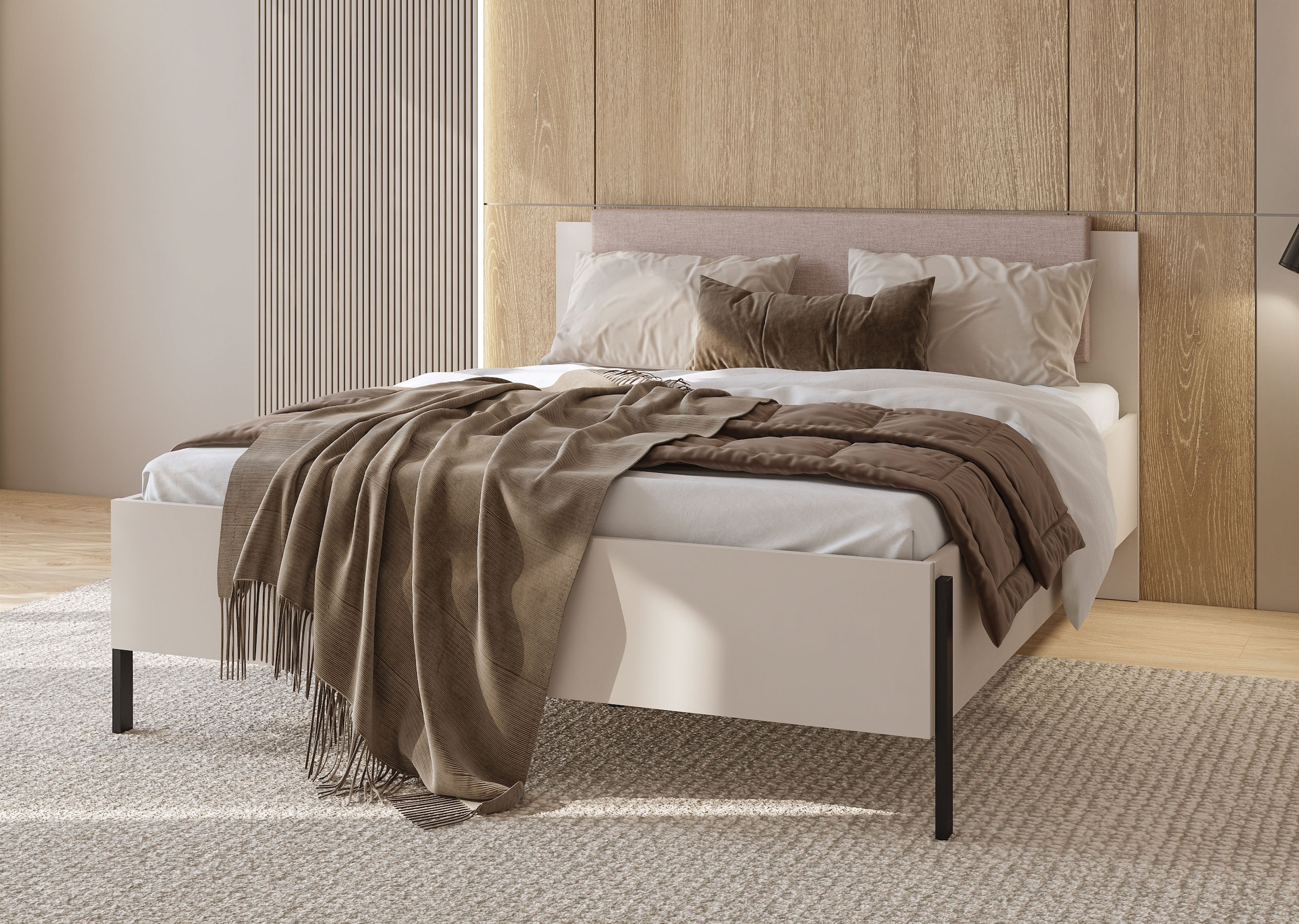 Home affaire Bett »Jukon, mit gepolstertem Kopfteil, Füße aus Metall, moder günstig online kaufen