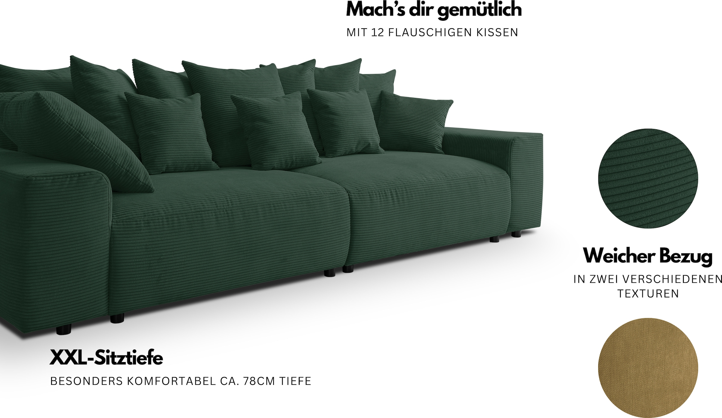 WERK2 Big-Sofa »Maxi Breite 290 cm, modern & bequem, viel Platz auf diesem Mega Sofa« Cord, XXL