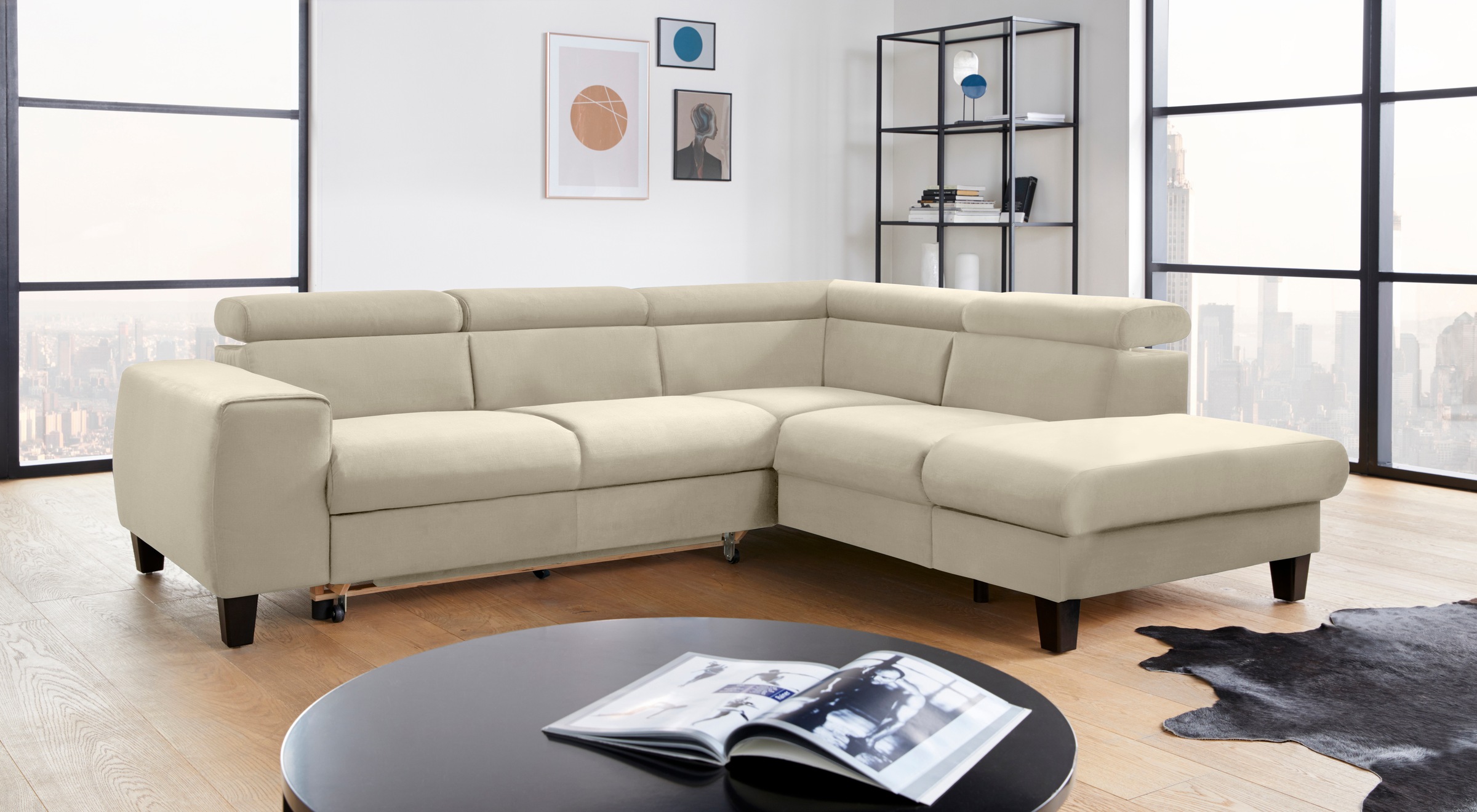 COTTA Ecksofa »Morven L-Form mit Kopfteilverstellung«, wahlweise mit Bettfunktion, Bettkasten & Wireless-Charger