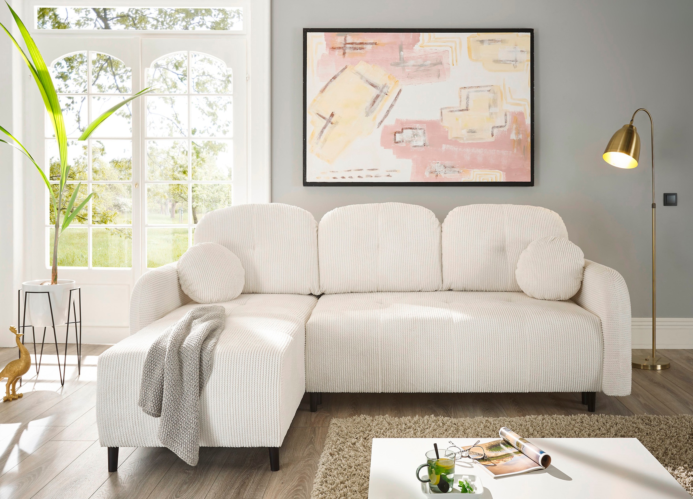 Leonique Ecksofa »BLAISE«, mit Bett-Funktion (Liegefläche 140/200 cm), Zier- und Rückenkissen