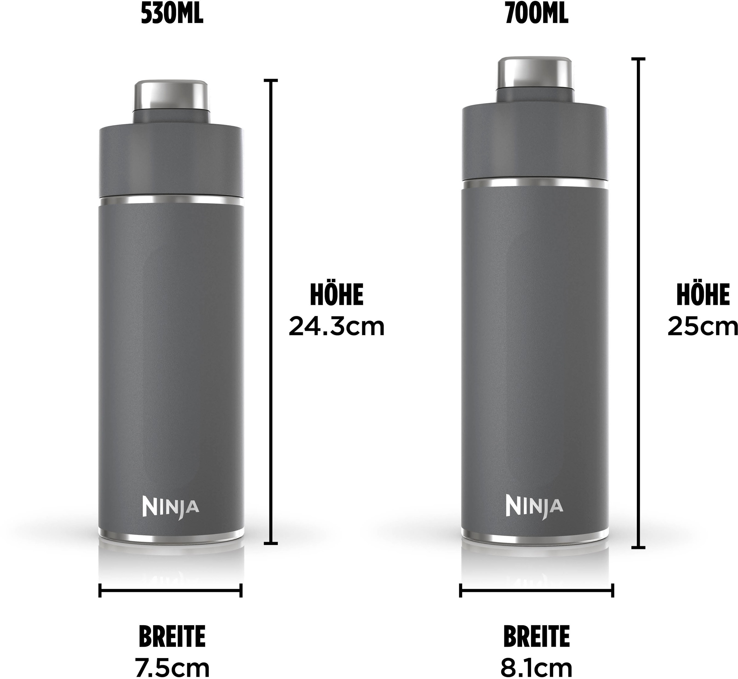 NINJA Isolierflasche »Ninja Thirsti Reiseflasche – 530 ml DW1801EUU / 700 ml DW2401EUU«, Getränke bleiben 24 Stunden kalt, 12 Stunden heiß, Eis hält 2 Tage