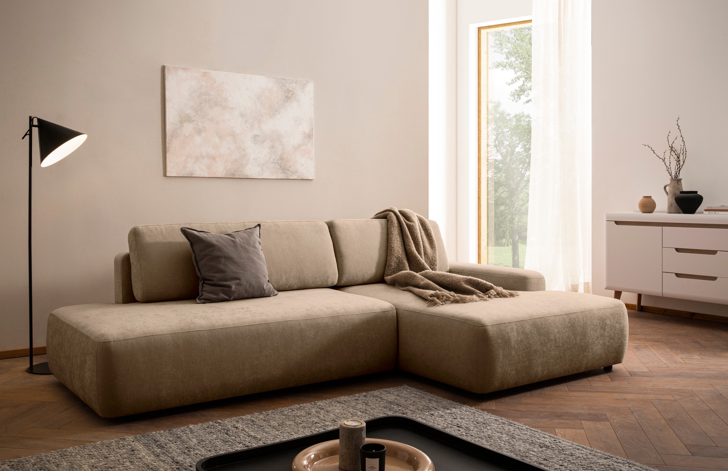 Home affaire Ecksofa »TORGE, Schlafsofa Cord, Samtvelours u. Strukur fein, günstig online kaufen