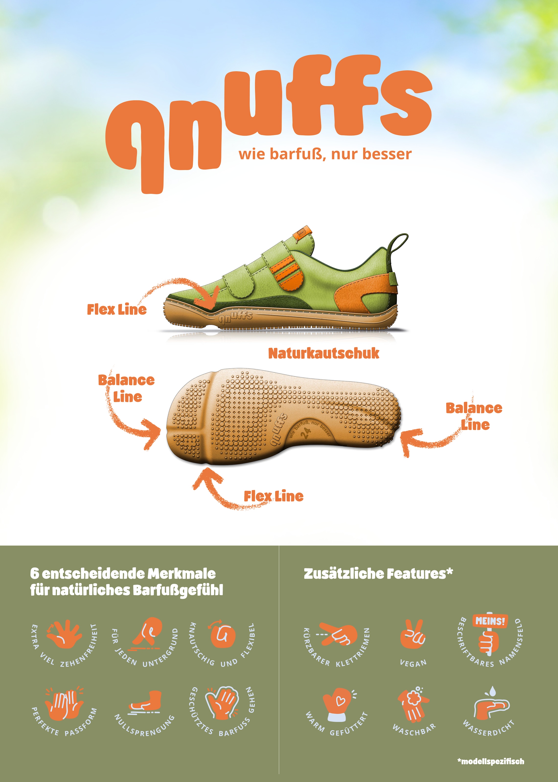 qnuffs Barfußschuh »Ahorn«  Klettschuh, Kinderschuh mit Nullsprenung