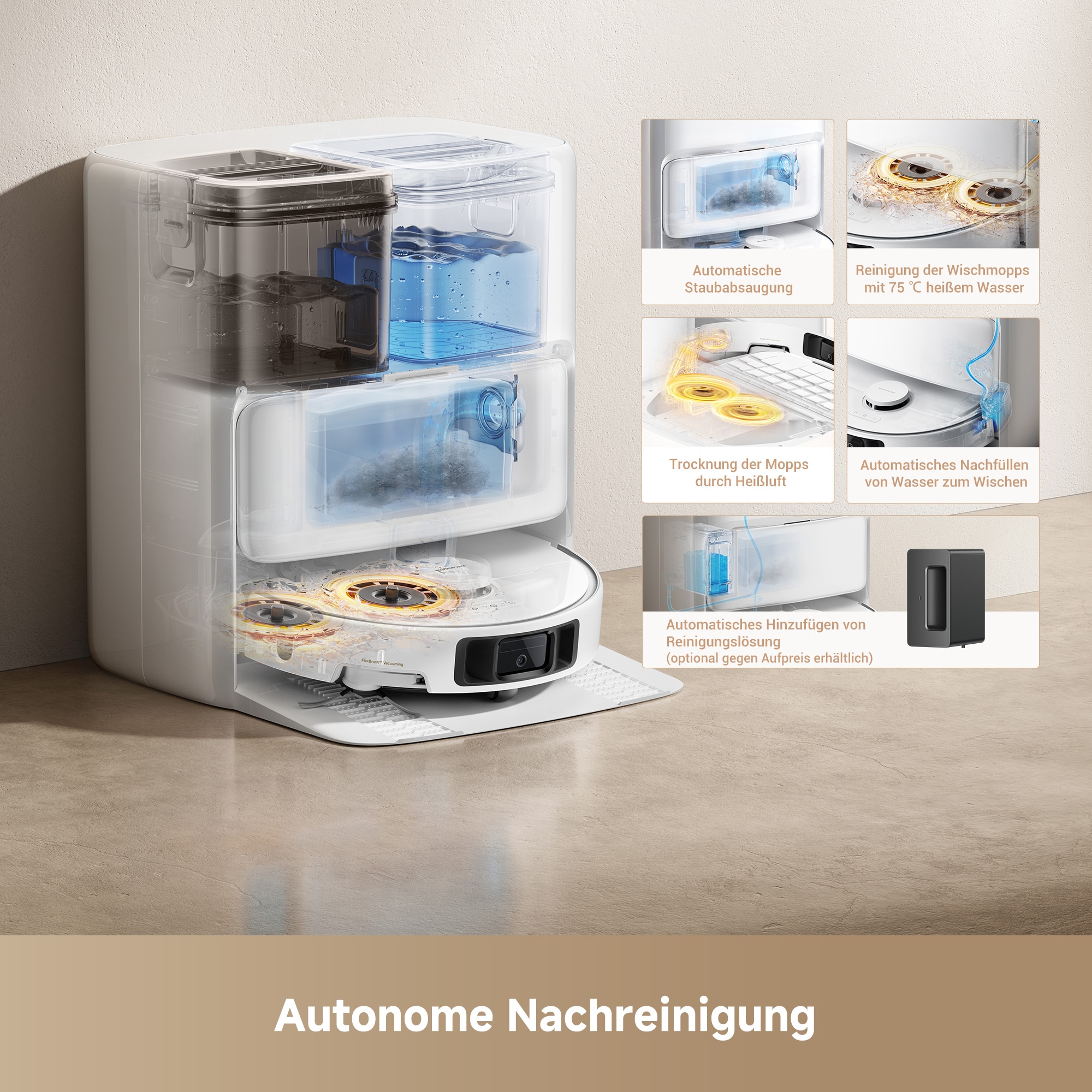 Mova Saugroboter »Mova P50 Ultra, mit Wischfunktion«, 19000Pa Saugkraft, Vollautomatische Basisstation, Reinigung bei 75° C