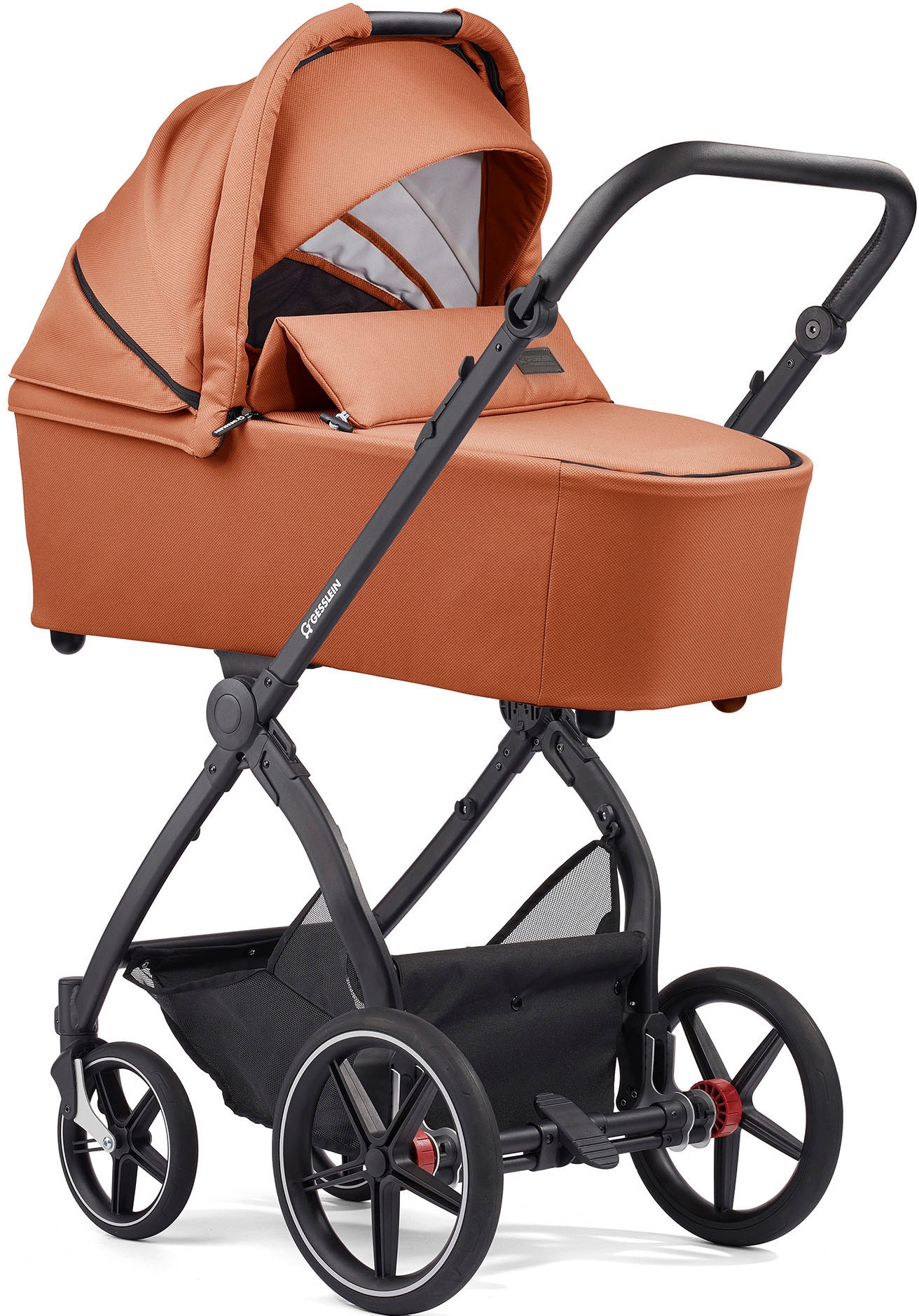 Gesslein Kombi-Kinderwagen »FX4 Soft+ mit Aufsatz Swing schwarz, mango«, mit Babywanne C3 und Babyschalenadapter